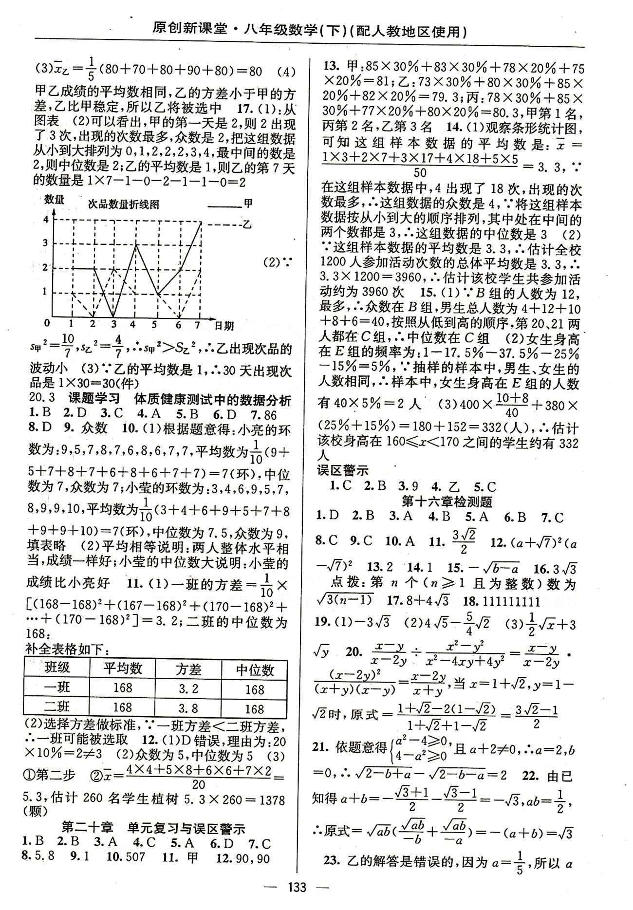 2015原创 新课堂八年级下数学新疆青少年出版社 第二十章　数据的分析 [3]