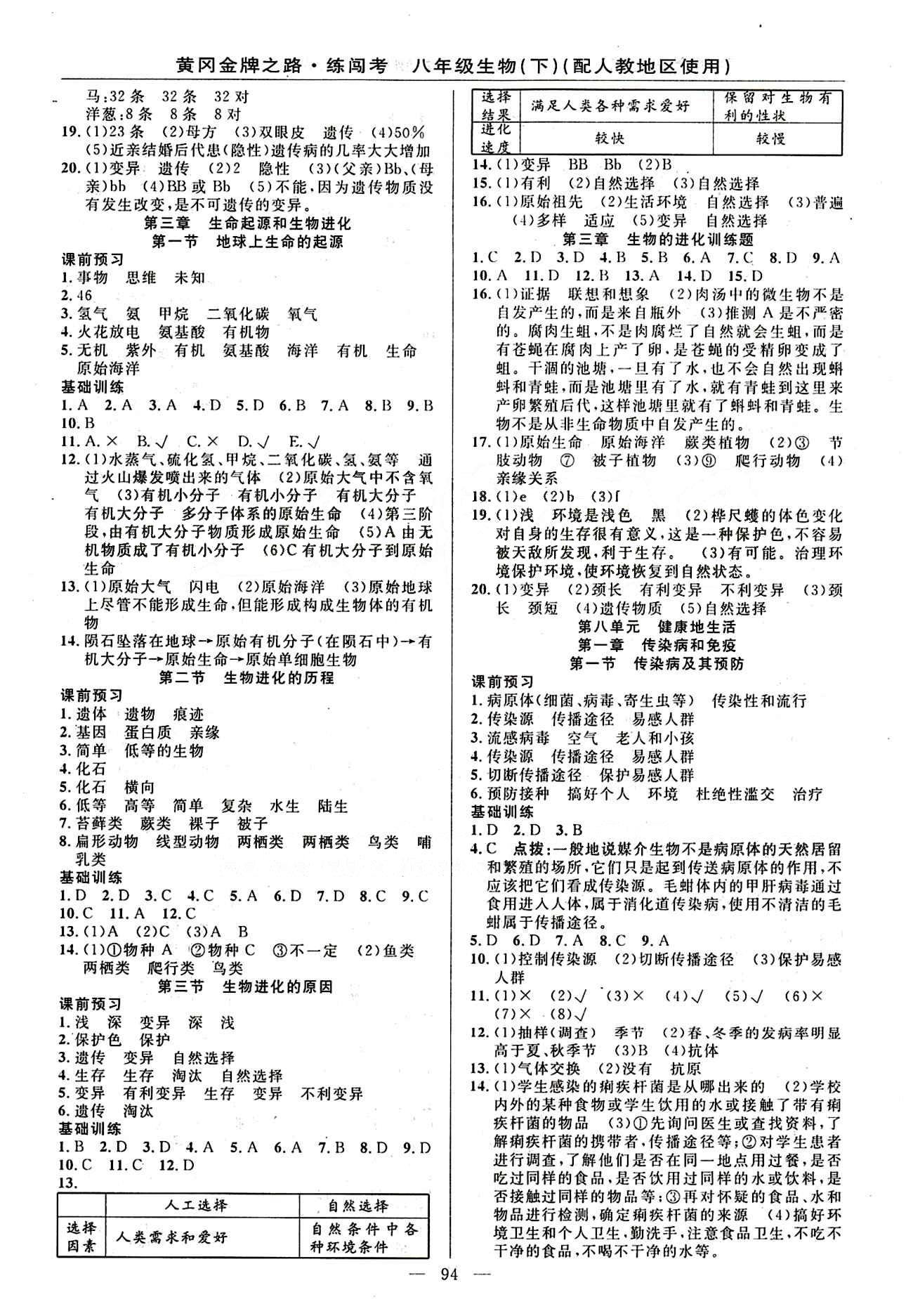 2015 黄冈金牌之路 练闯考八年级下生物新疆新少年出版社 第八单元 健康的生活 [1]