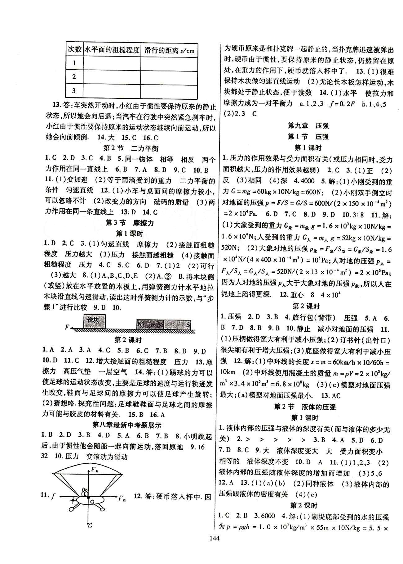 2015年课时掌控八年级物理下册人教版 第八章　运动和力 [2]