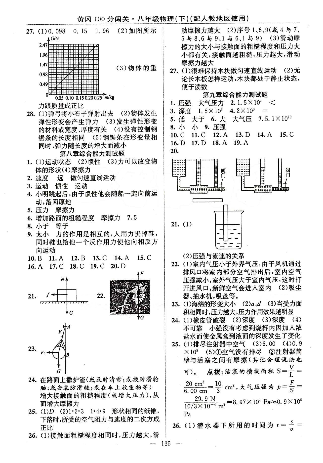 2015 黄冈100分闯关八年级下物理新疆青少年出版社 综合能力测试题 [2]