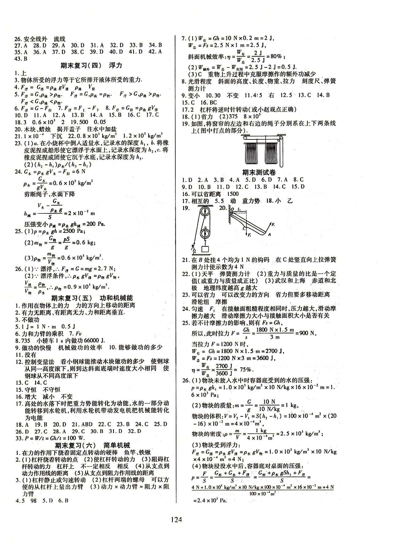 2015年有效课堂课时导学案八年级物理下册人教版 期末复习 测试卷 [2]