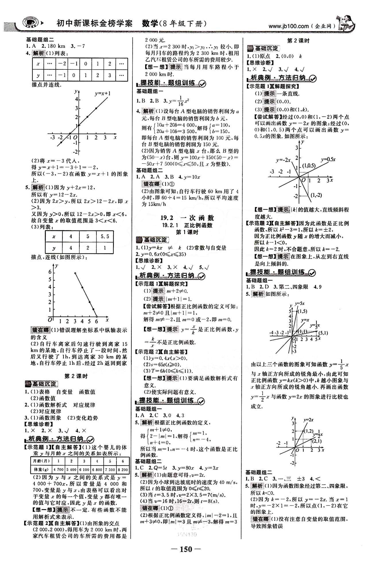 2015最新版 世紀(jì)金榜 金榜學(xué)案八年級(jí)下數(shù)學(xué)浙江科學(xué)技術(shù)出版社 第十九章　一次函數(shù) [2]