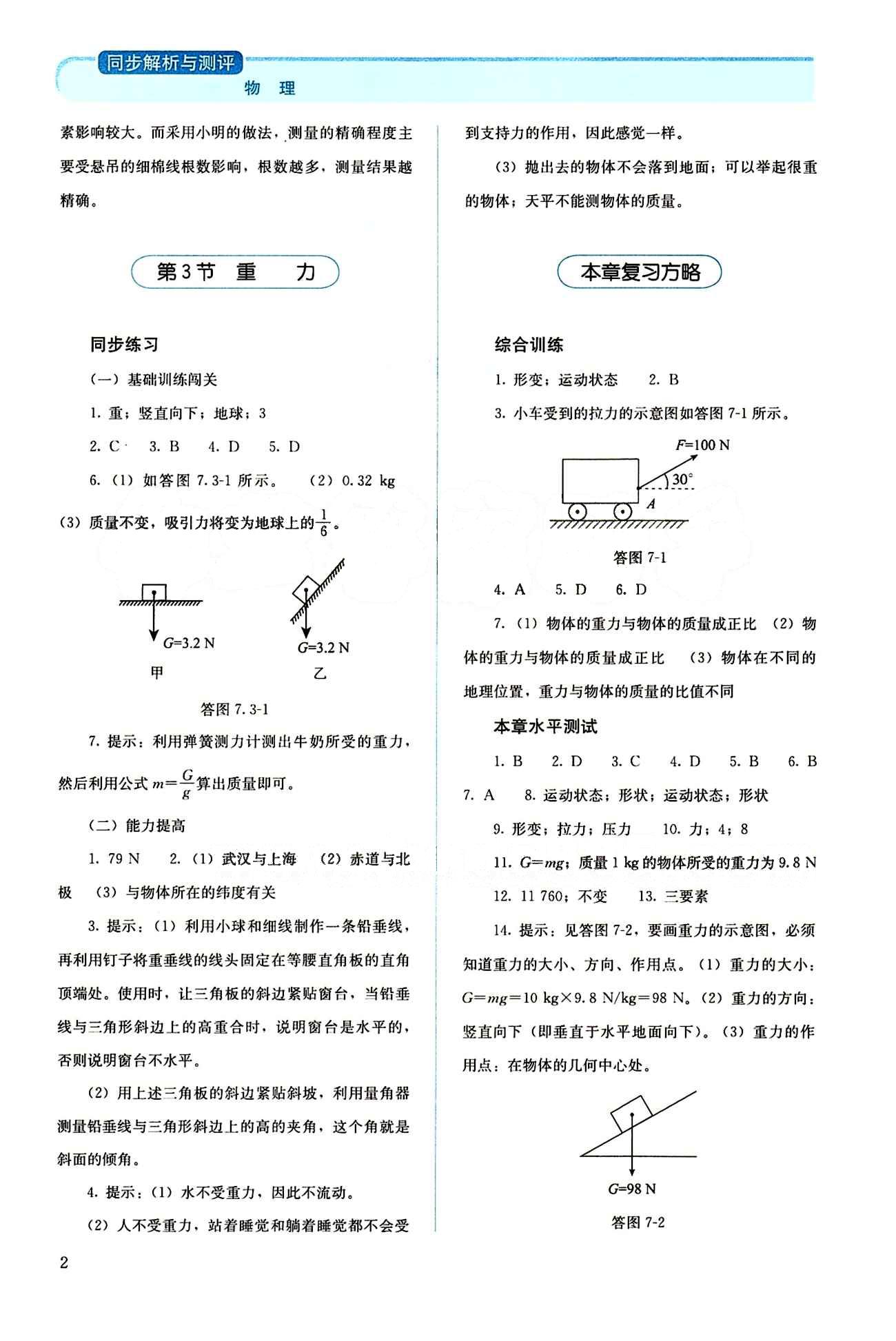 2015 人教金學(xué)典同步解析與測評八年級下冊物理人教版 第七章　力 [2]