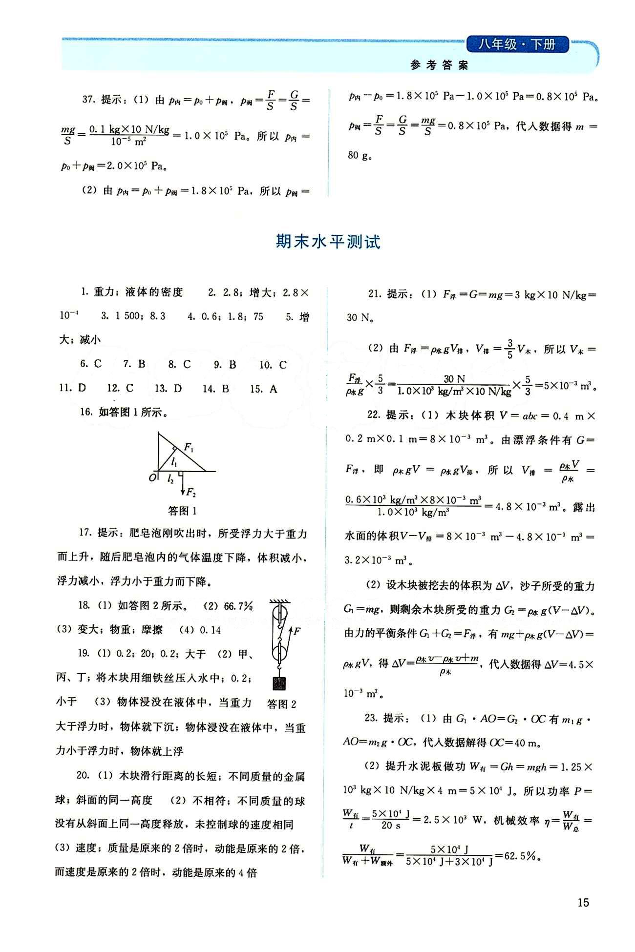 2015 人教金學典同步解析與測評八年級下冊物理人教版 期中期末水平測試 [2]