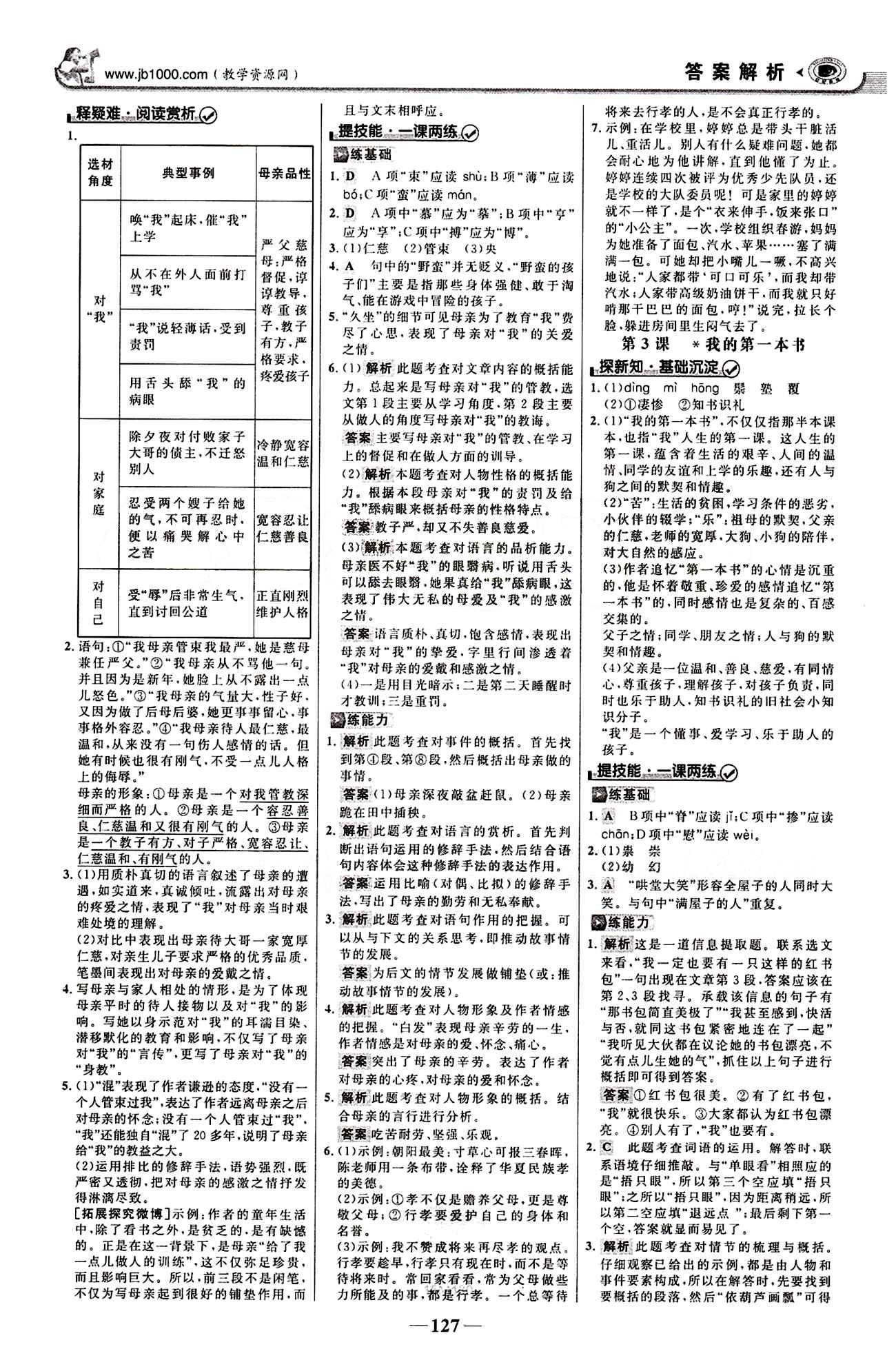 2015最新版 世纪金榜 金榜学案八年级下语文浙江科学技术出版社 第一单元 [2]