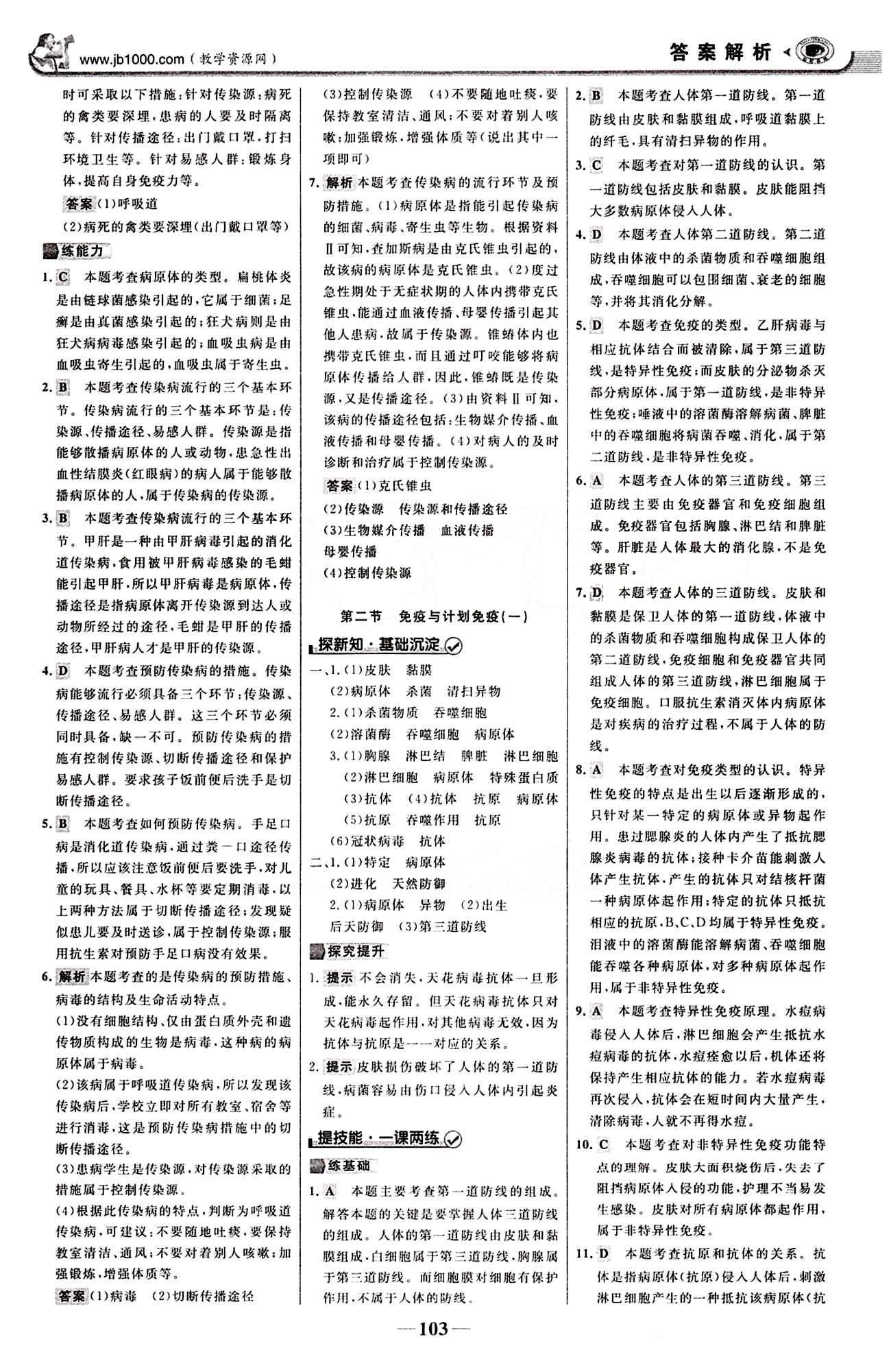 2015最版 世紀(jì)金榜 金榜學(xué)案八年級下生物浙江科學(xué)技術(shù)出版社 課堂導(dǎo)學(xué)案 第八單元 健康的生活 [2]