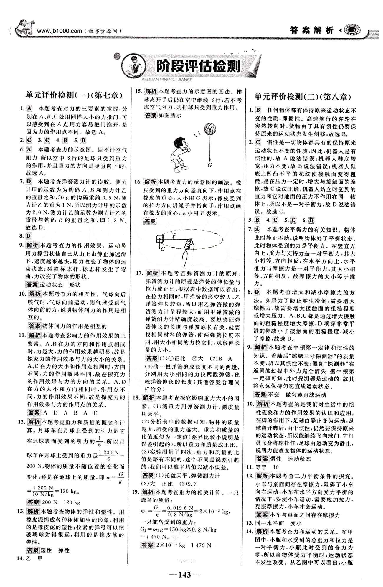 2015最新版 世纪金榜 金榜学案八年级下物理浙江科学技术出版社 阶段评估检测 [1]