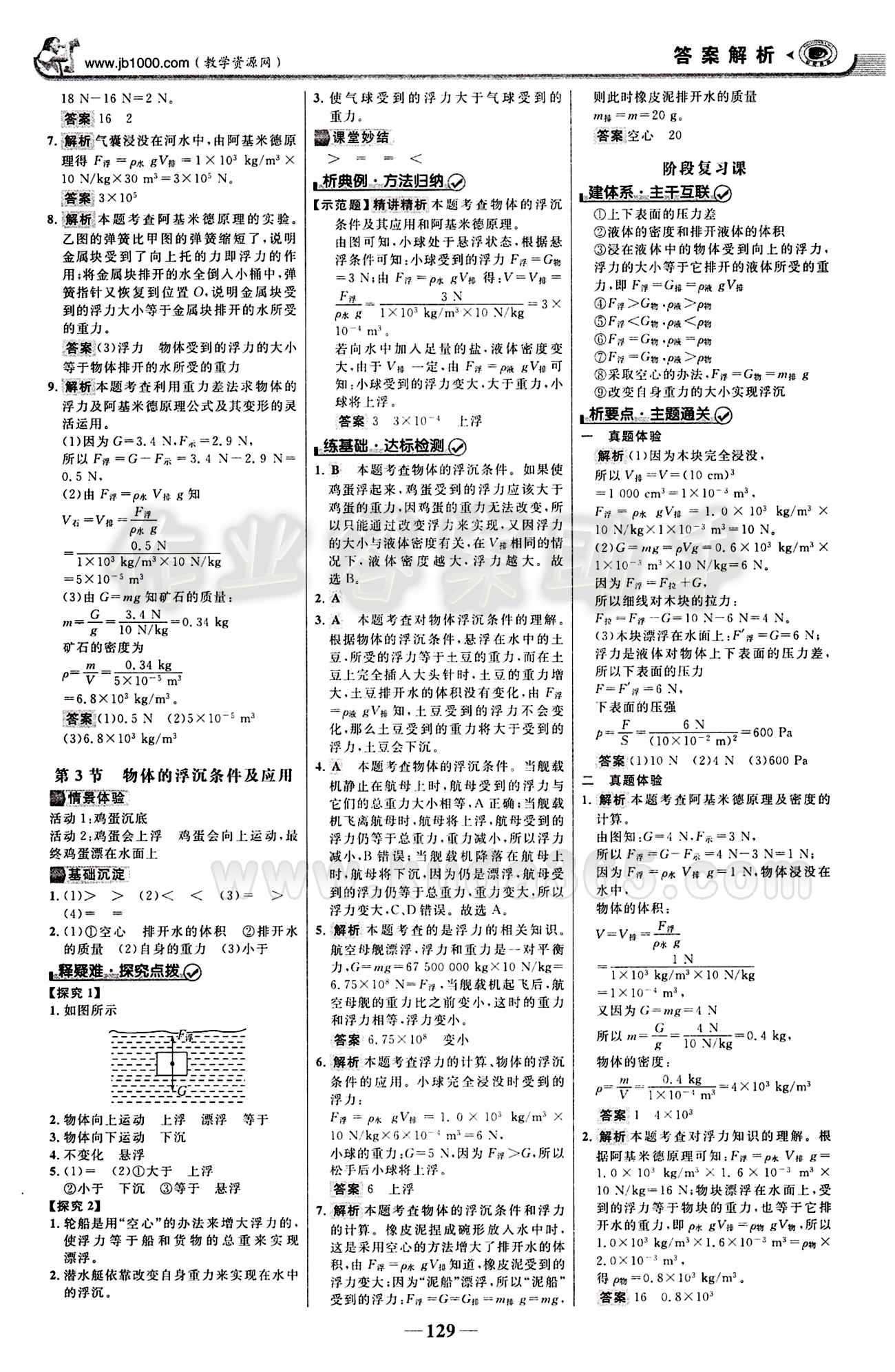 2015最新版 世纪金榜 金榜学案八年级下物理浙江科学技术出版社 第十章　浮力 [3]