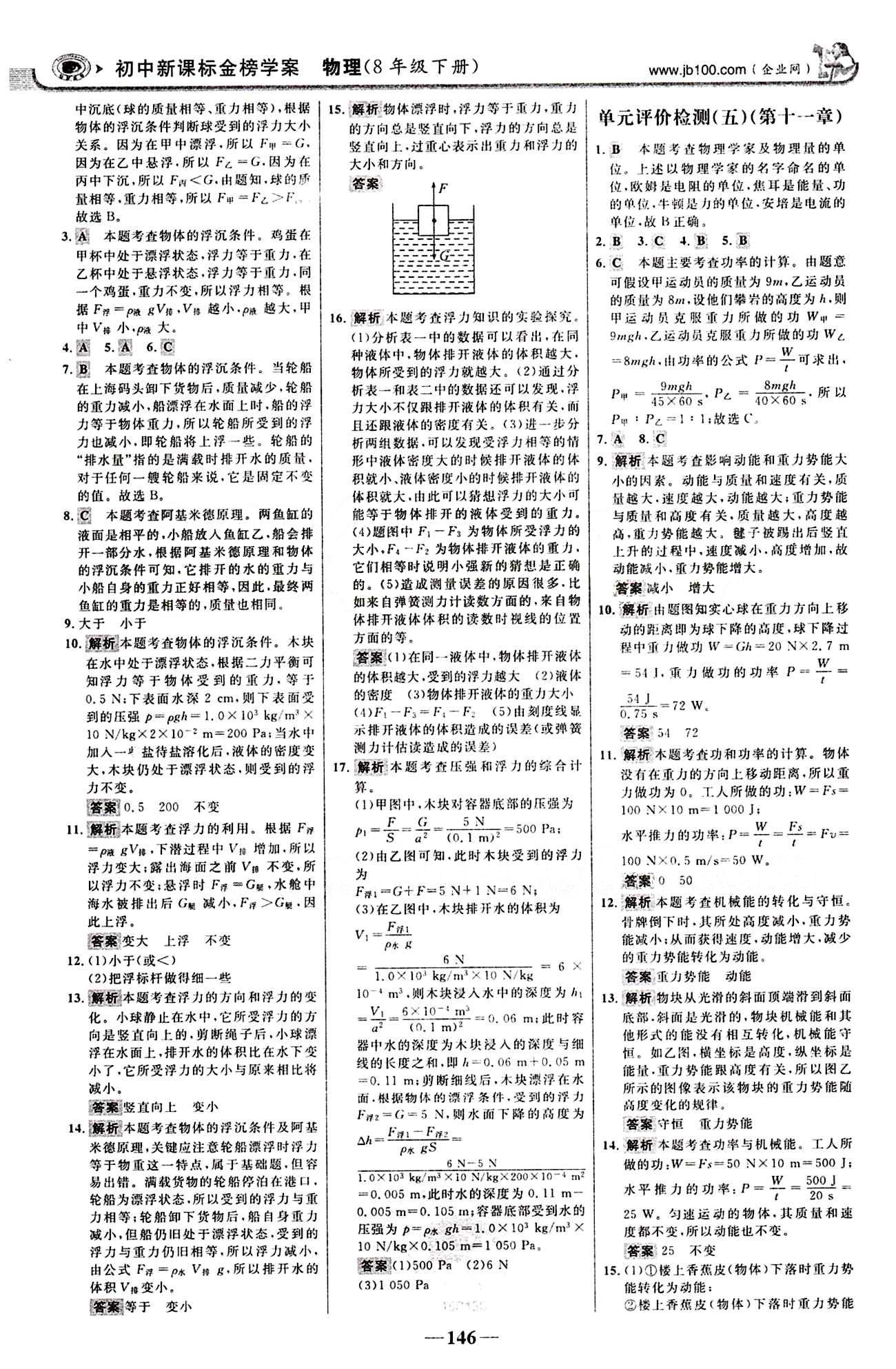 2015最新版 世紀金榜 金榜學案八年級下物理浙江科學技術出版社 階段評估檢測 [4]