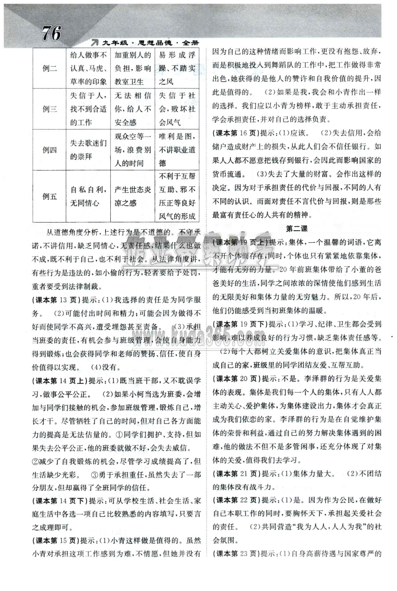 課堂點睛九年級全政治希望出版社 教材答案1-2單元 [2]