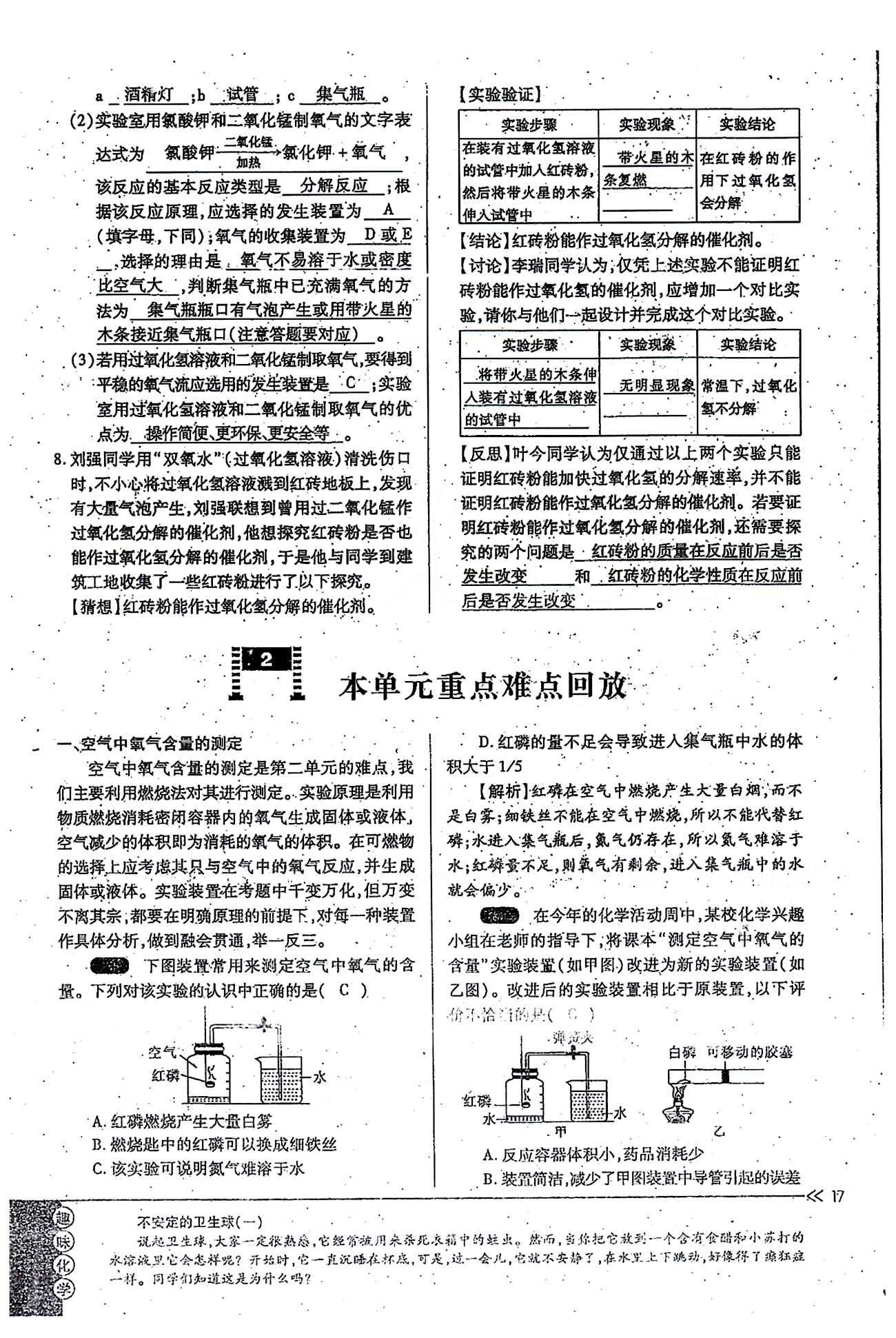 一課一練創(chuàng)新練習九年級全化學江西人民出版社 第二單元 [8]