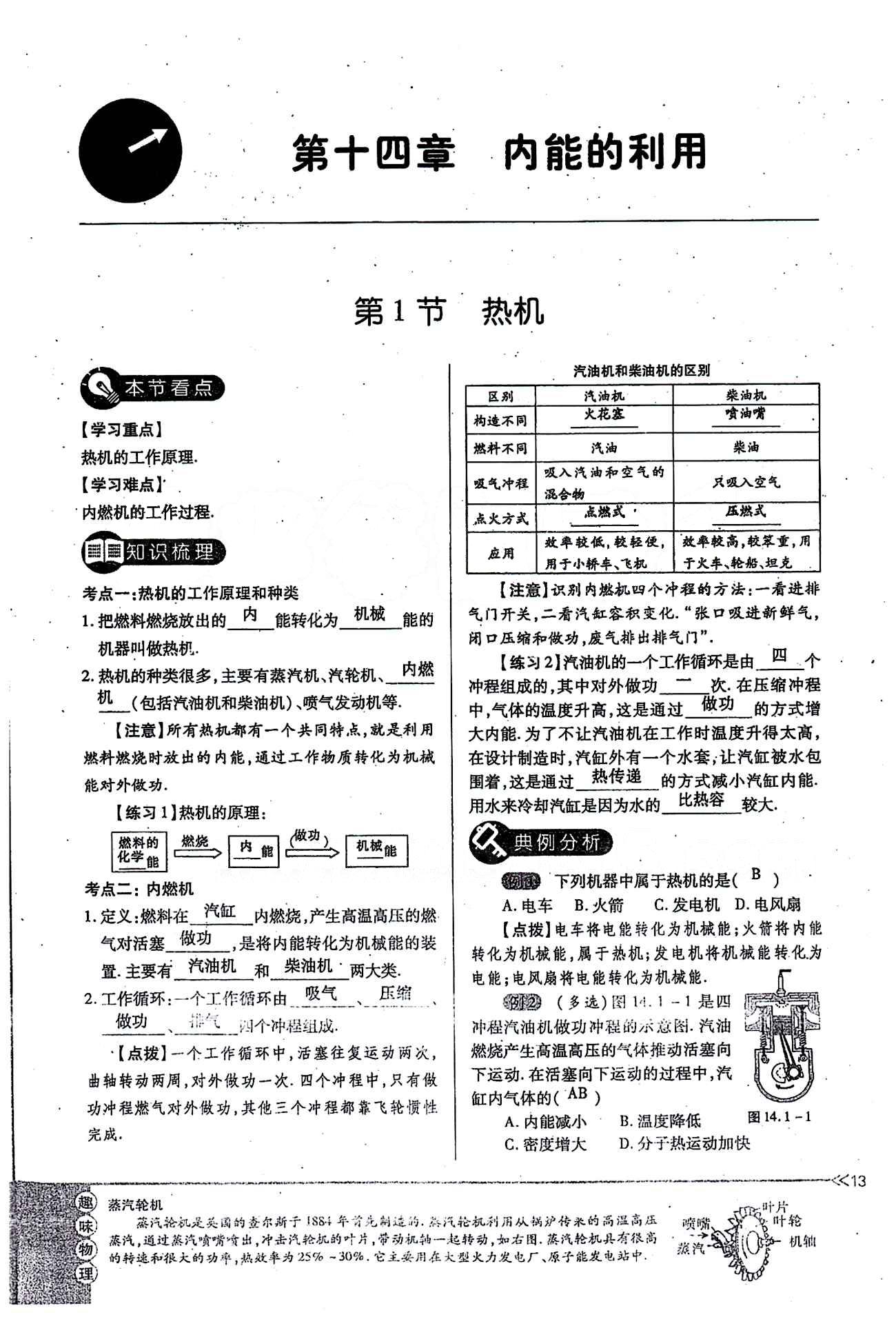 一課一練創(chuàng)新練習(xí)九年級全物理江西人民出版社 第十四章　內(nèi)能的利用 [1]