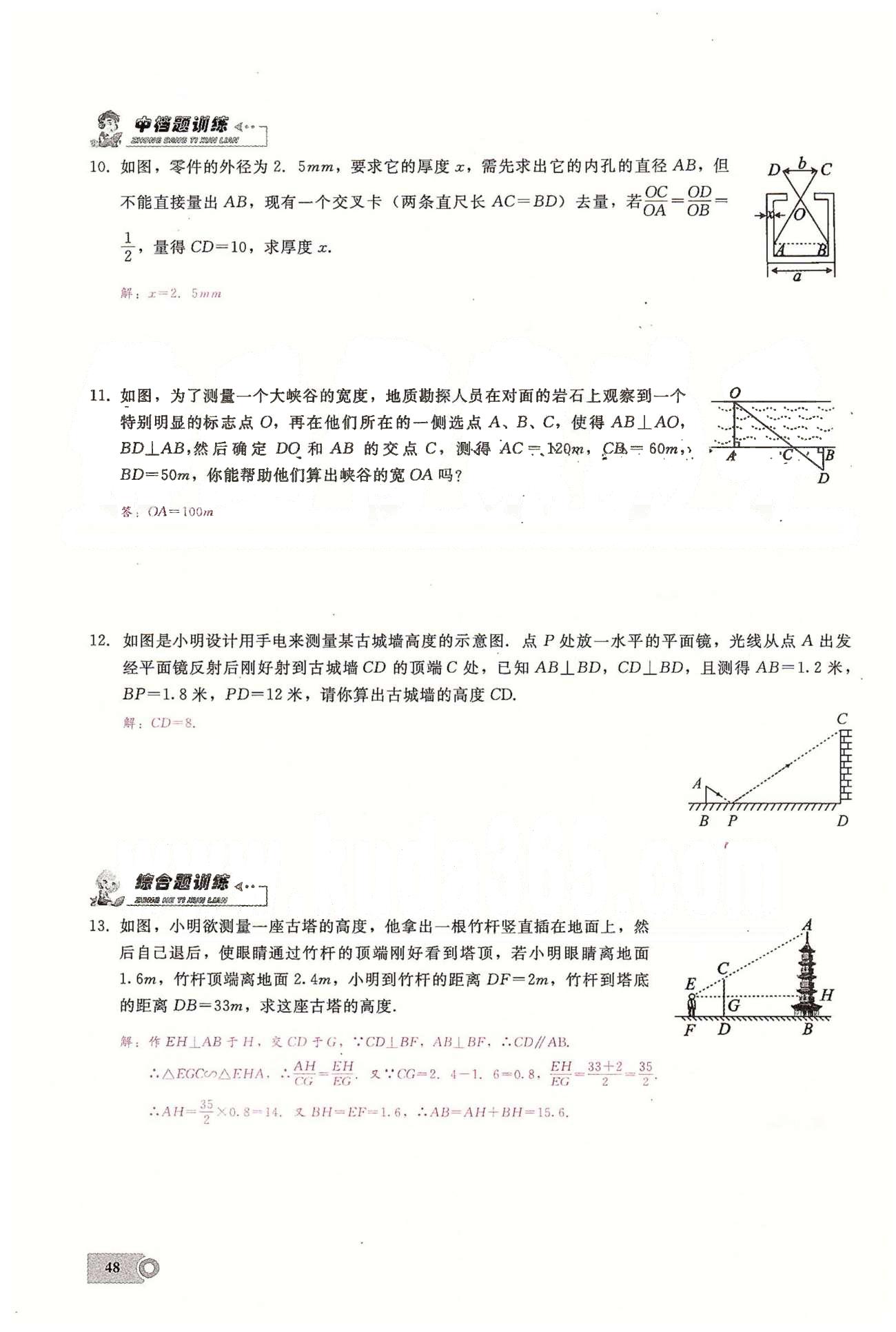 2015思維新觀察課時(shí)精練九年級(jí)下數(shù)學(xué)長(zhǎng)江少年兒童出版社 第二十七章　相似  6-9 [2]