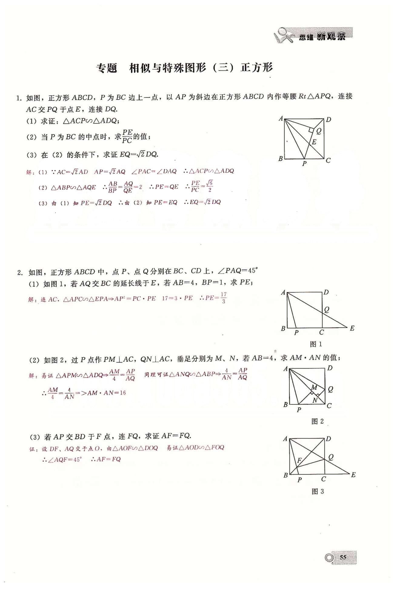 2015思維新觀察課時(shí)精練九年級(jí)下數(shù)學(xué)長(zhǎng)江少年兒童出版社 第二十七章　相似  6-9 [9]