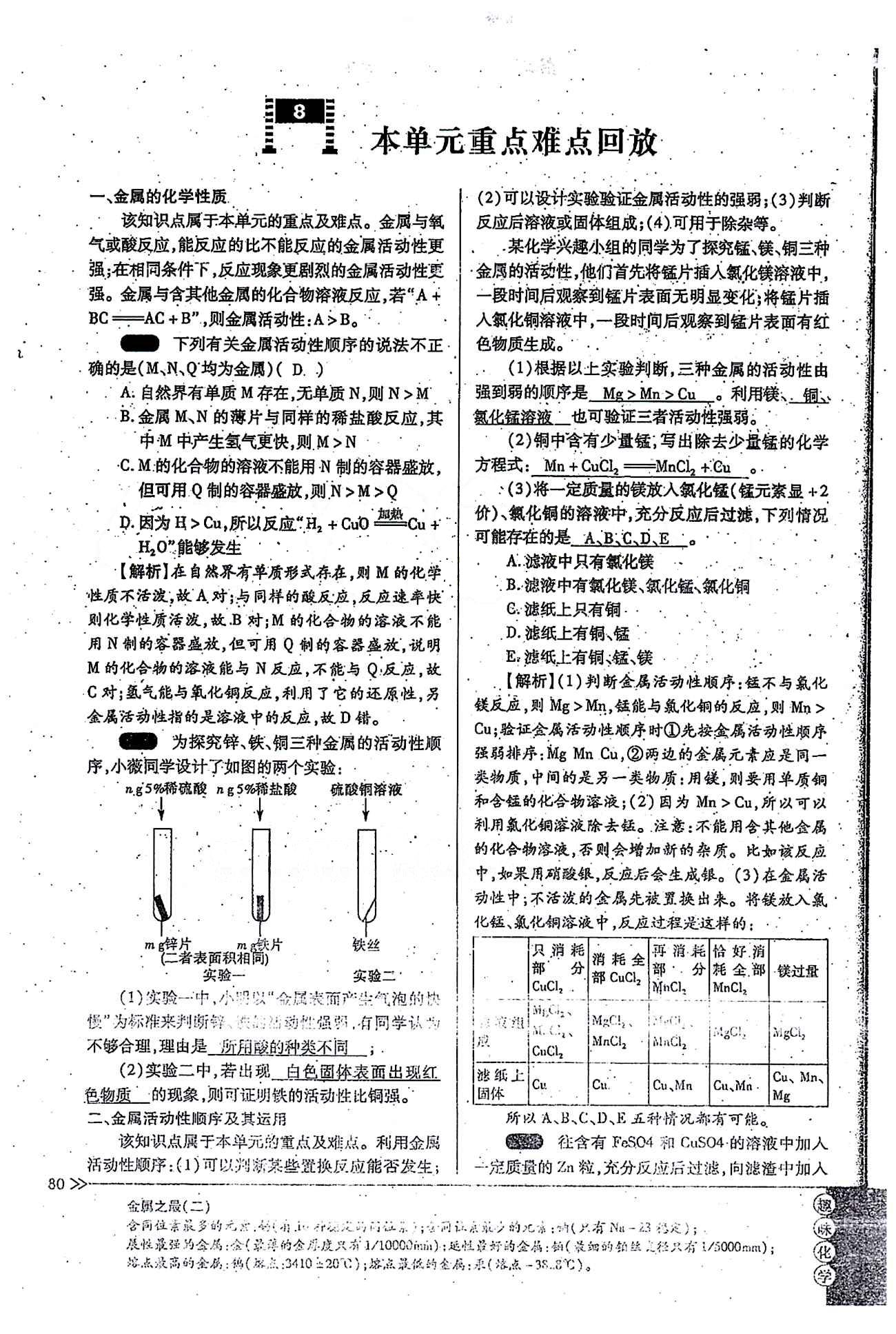 一课一练创新练习九年级全化学江西人民出版社 第八单元 [11]