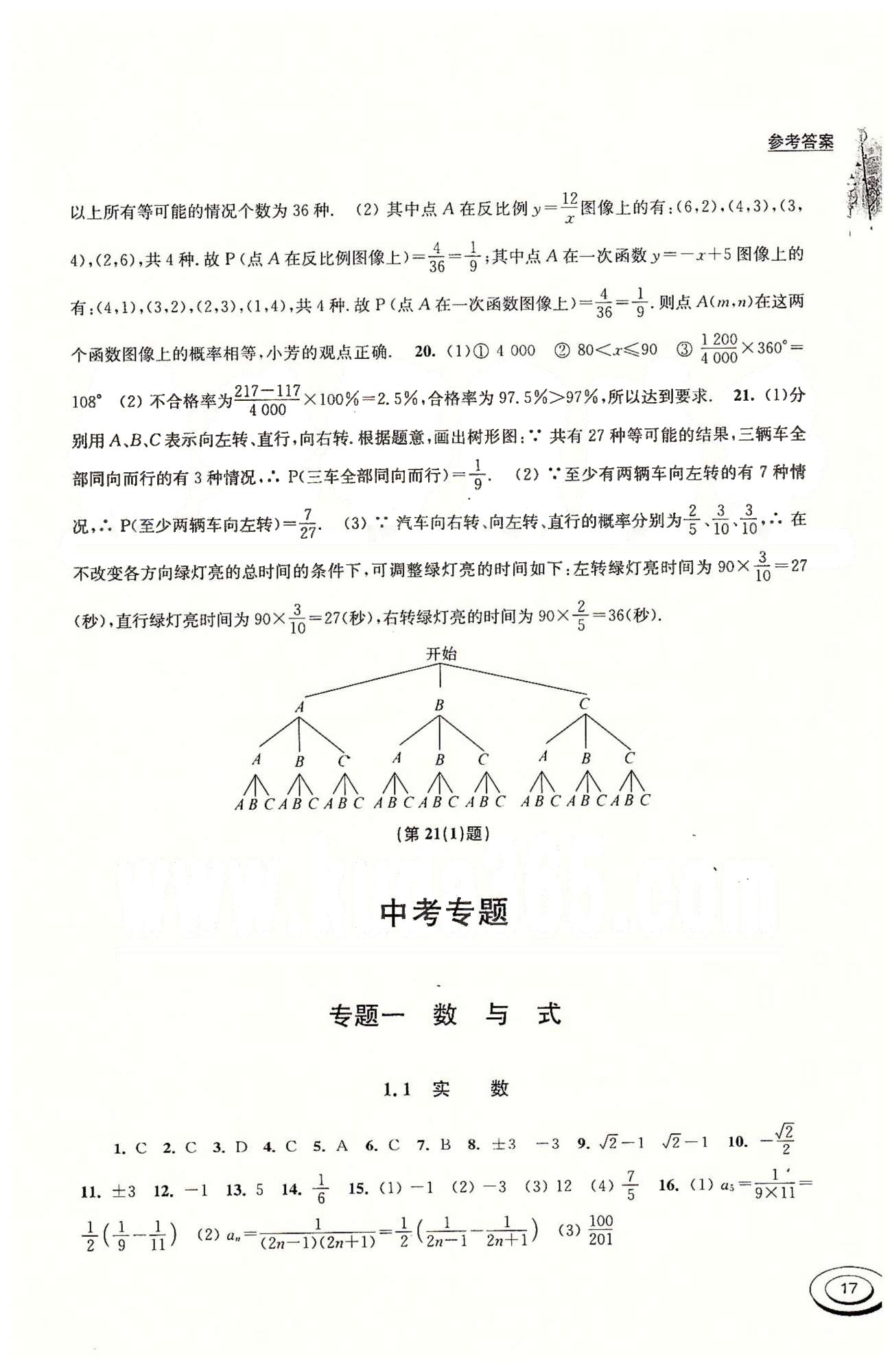 百分百訓(xùn)練九年級(jí)下數(shù)學(xué)江蘇人民出版社 中考專題 [1]