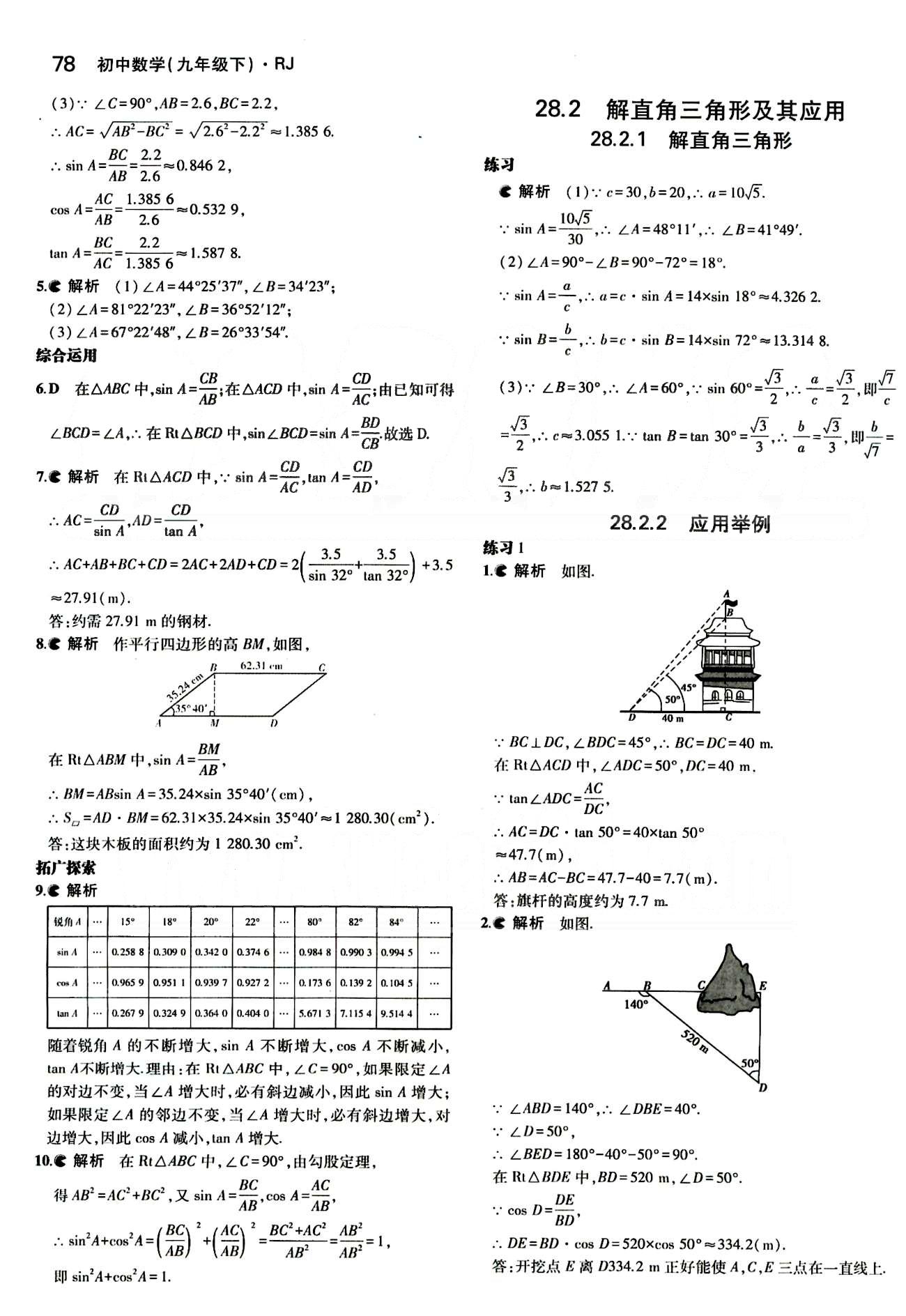 課本 教材九年級下數(shù)學(xué)人民教育出版社 第二十八章　銳角三角函數(shù) [3]