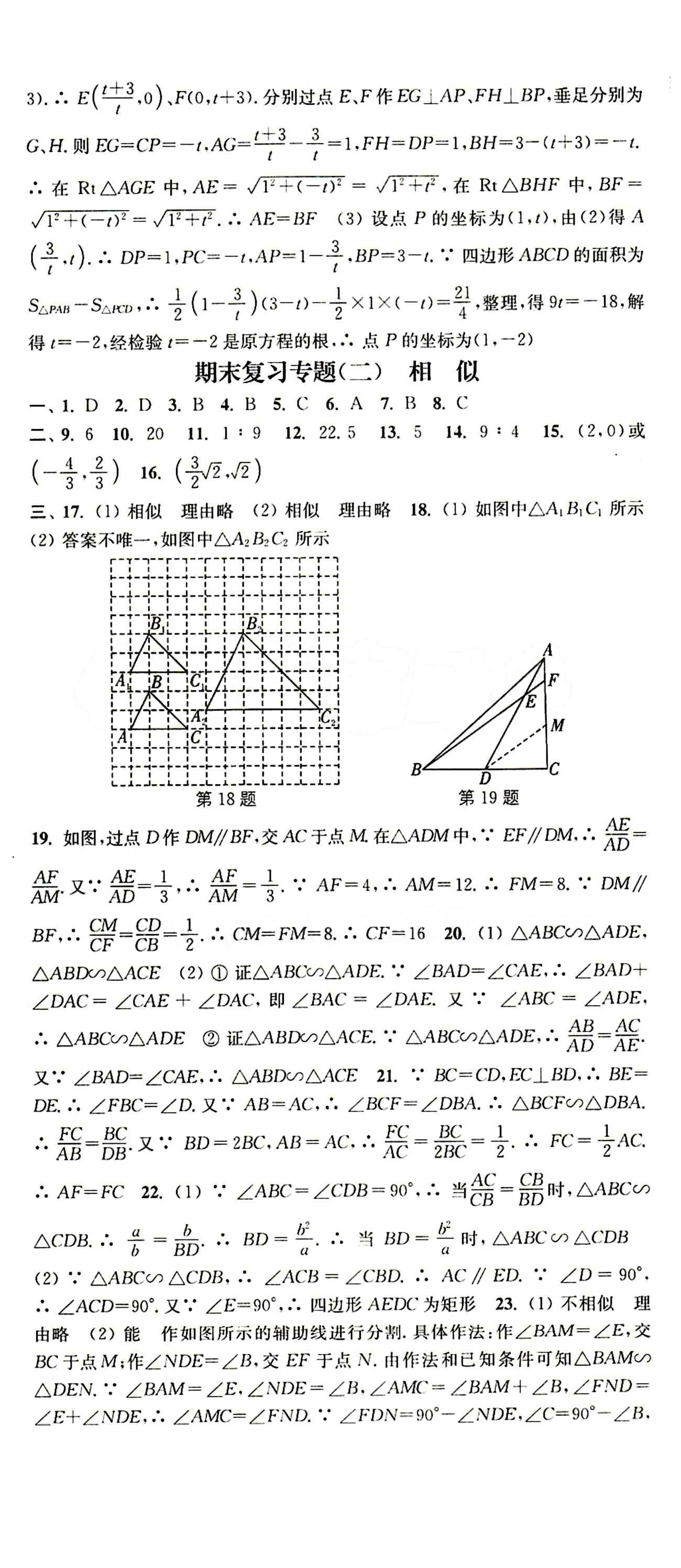 2015 通城学典 活页检测卷九年级下数学延边大学出版社 期末复习专题 [2]