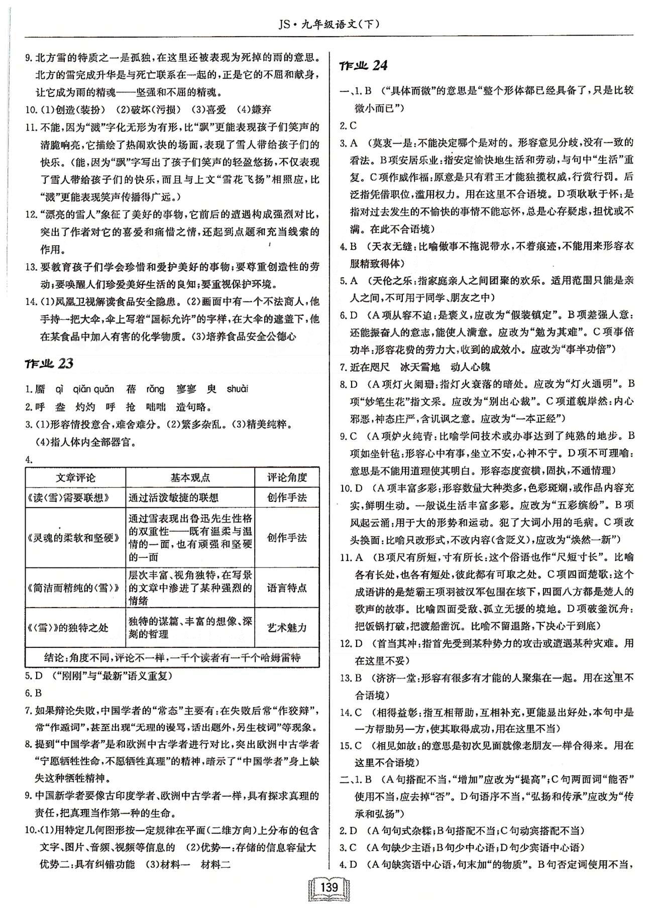 启东系列同步篇启东中学作业本  苏教版九年级下语文龙门书局 语文专题复习 作业24-作业29 [1]