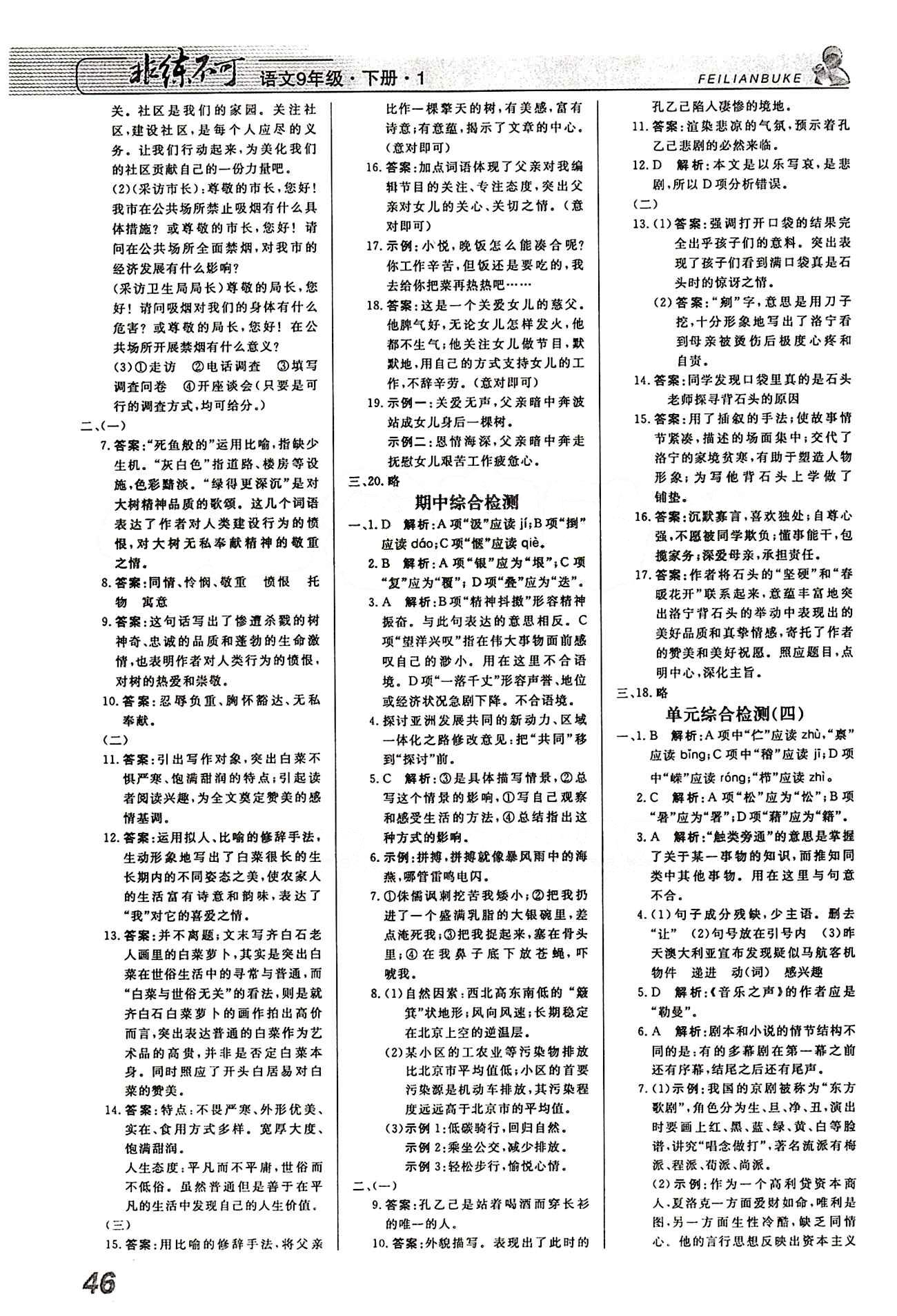 2015 課堂導(dǎo)學(xué) 課時作業(yè) 非練不可九年級下語文寧波出版社 課時作業(yè) [10]