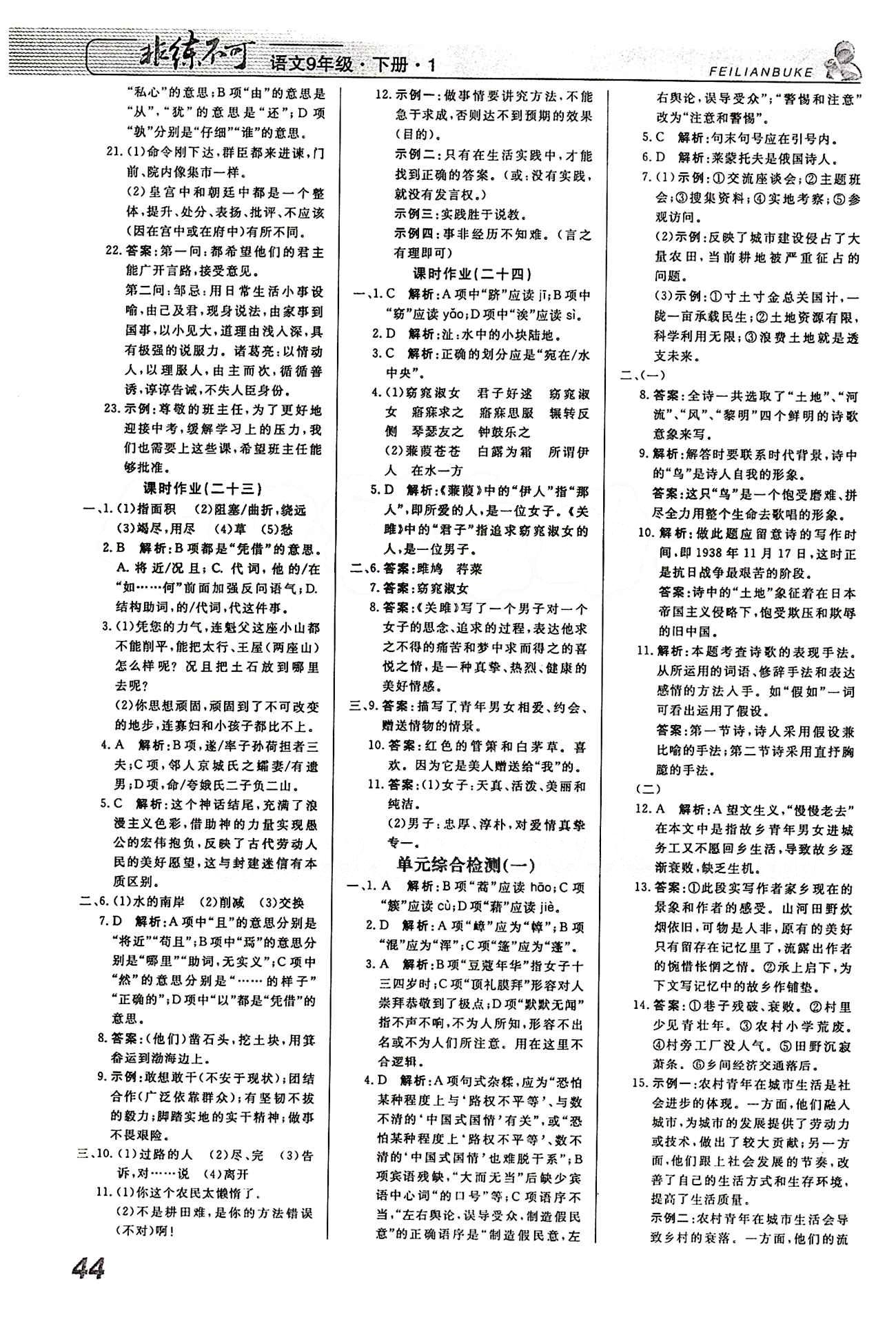 2015 課堂導(dǎo)學(xué) 課時作業(yè) 非練不可九年級下語文寧波出版社 課時作業(yè) [8]