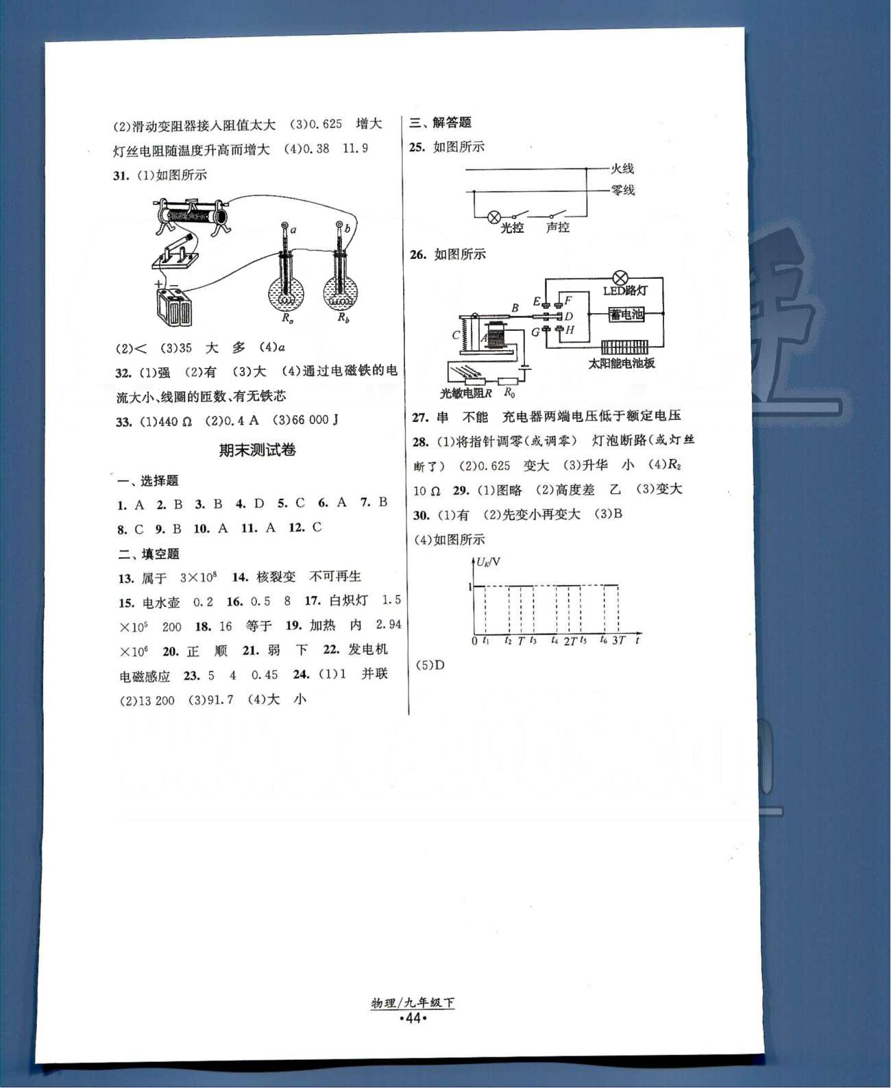 課時(shí)提優(yōu)計(jì)劃作業(yè)本 蘇教版九年級(jí)下物理江蘇人民出版社 期中、期末測(cè)試卷 [2]