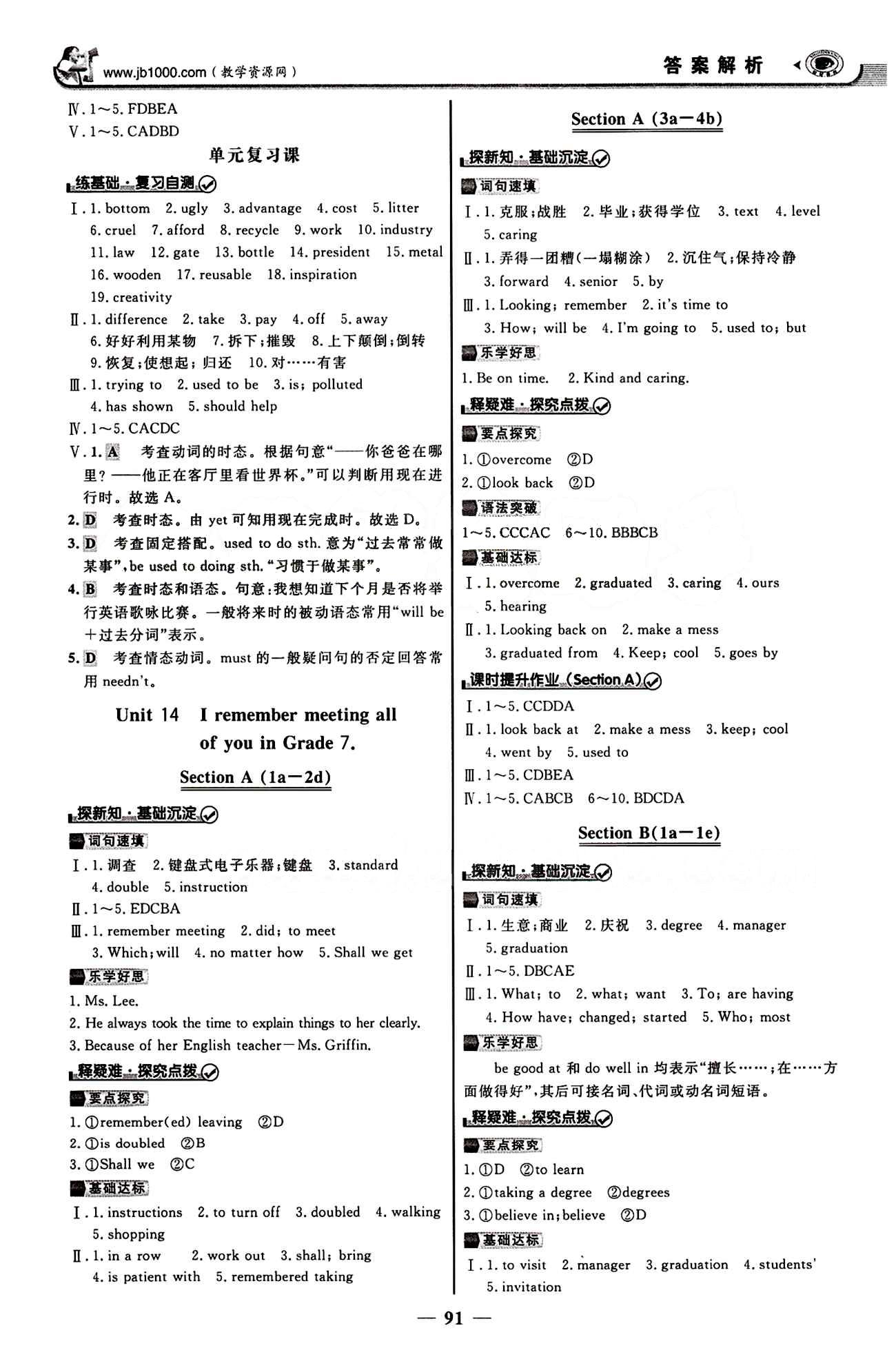 2015最版 世紀金榜 金榜學(xué)案九年級下英語浙江科學(xué)技術(shù)出版社 Unit14 [1]