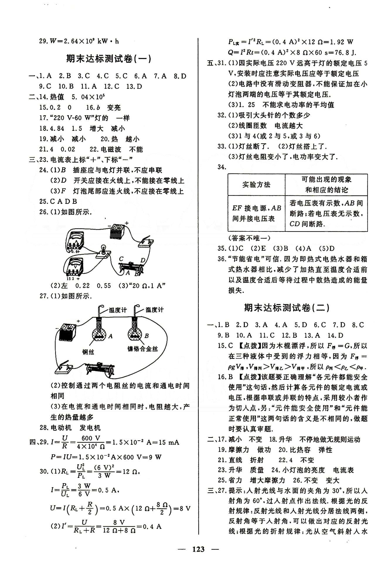 魔方教育 名師點撥課時作業(yè)九年級下物理甘肅教育出版社 達標測試卷 [5]