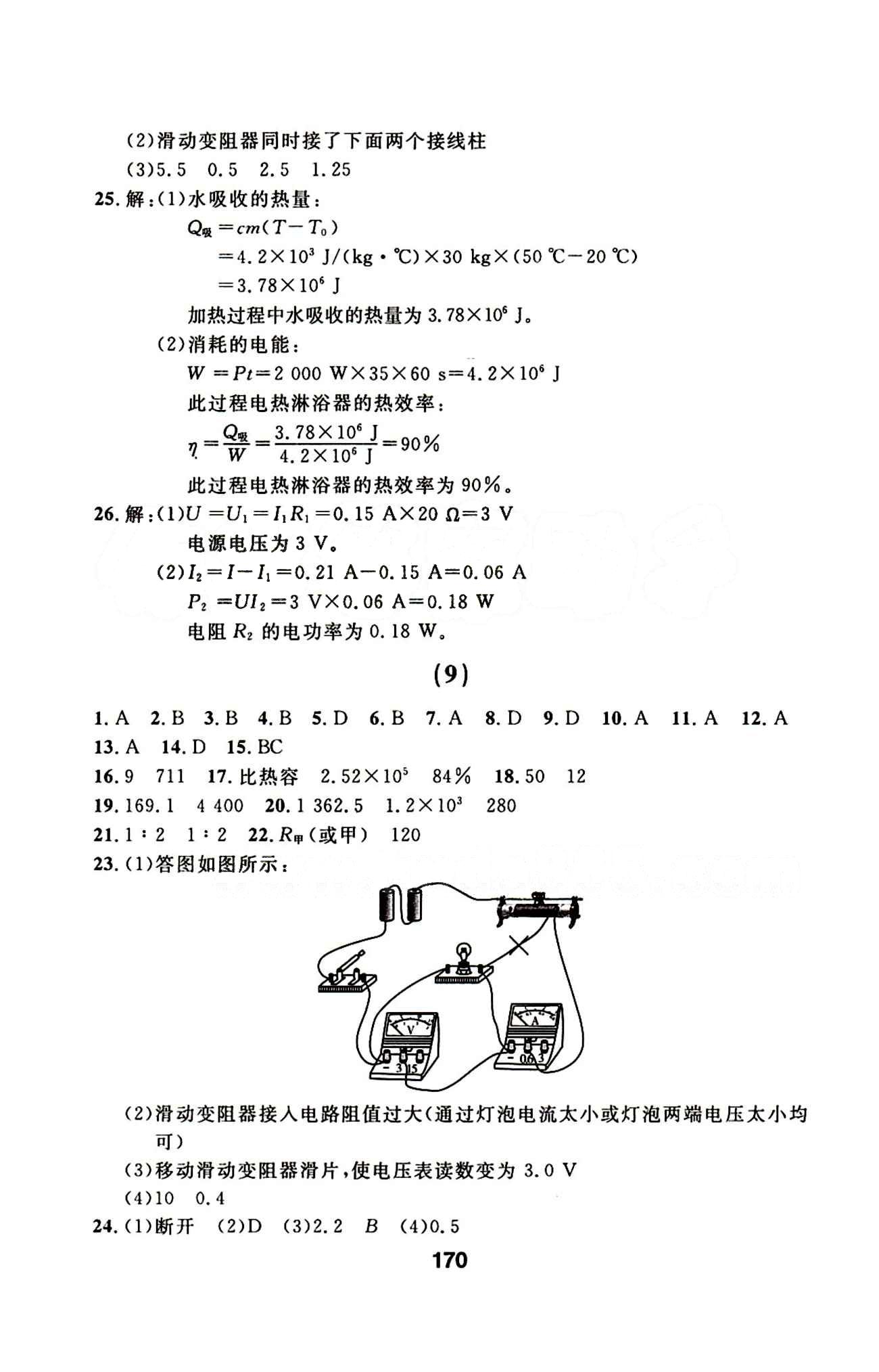 2015年試題優(yōu)化課堂同步九年級物理下冊人教版 1-22答案 [14]