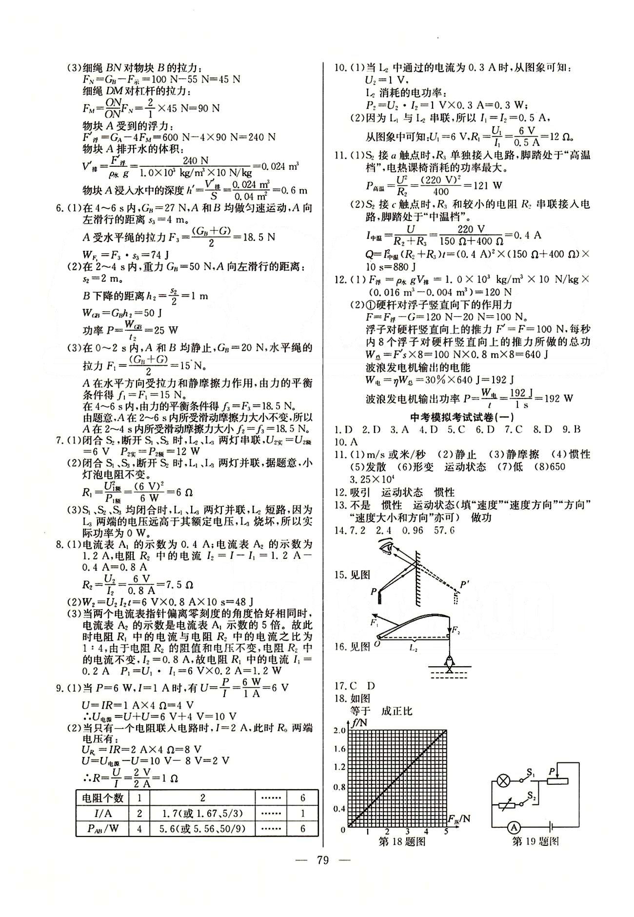 2015 精彩考評 單元測評卷九年級下物理延邊教育出版社 專題訓練 [5]