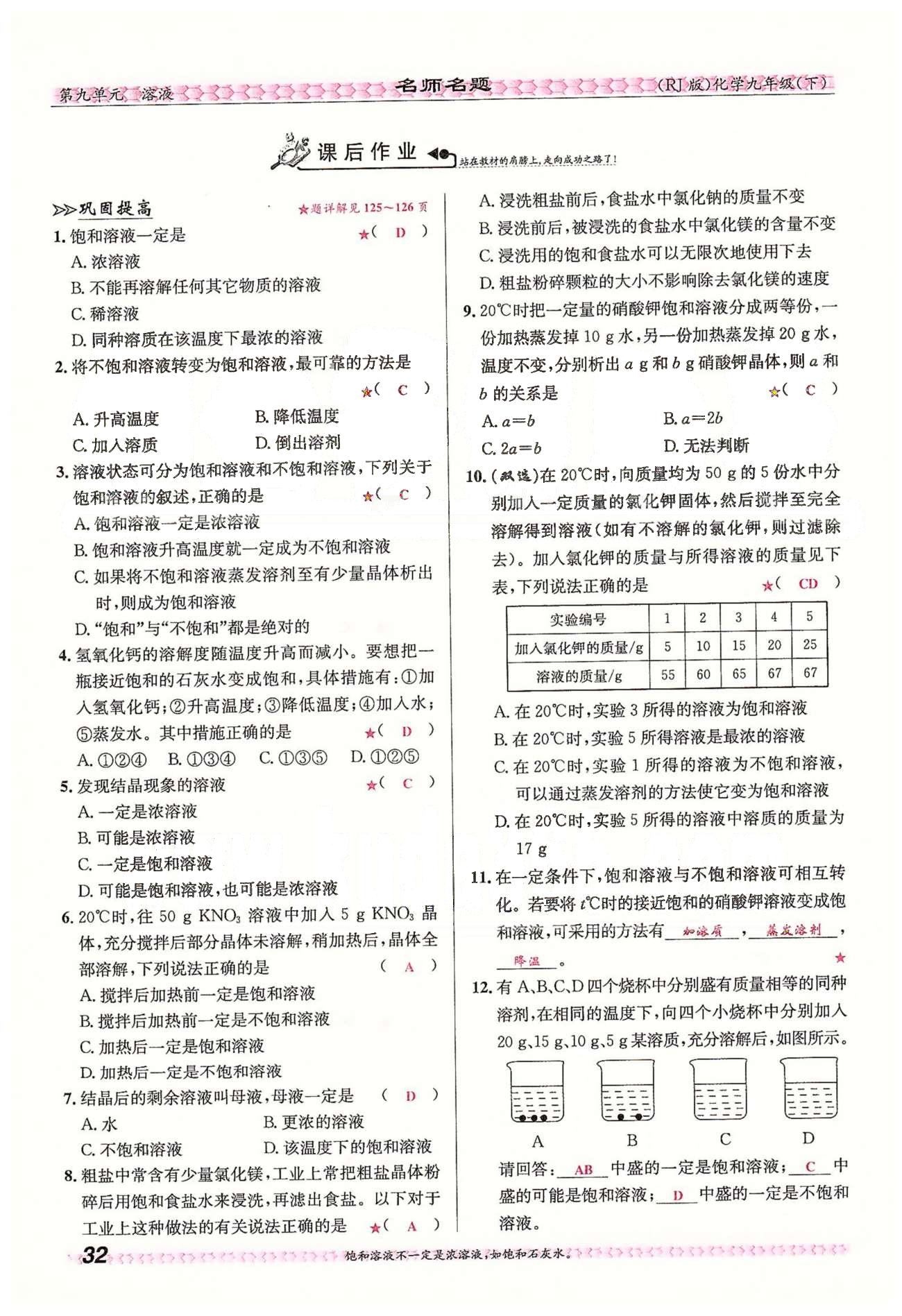 名師名題九年級(jí)下化學(xué)海南出版社 第九單元　溶液 [7]