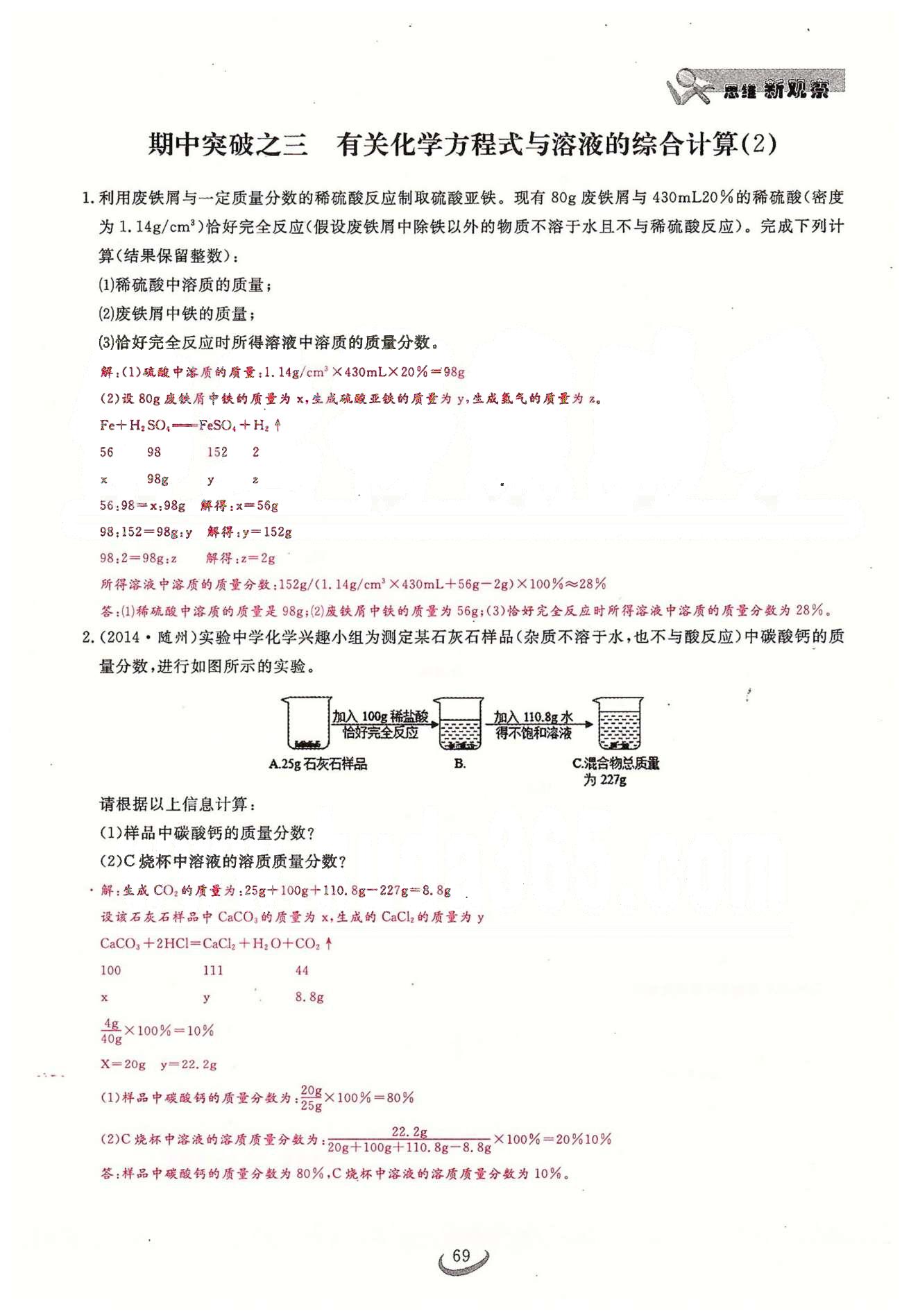 2015思維新觀察課時(shí)精練九年級(jí)下化學(xué)長(zhǎng)江少年兒童出版社 期中專題突破 [5]