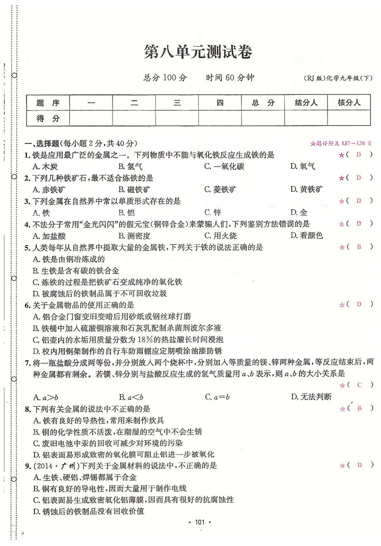 名師名題九年級(jí)下化學(xué)海南出版社 單元測(cè)試卷 [1]