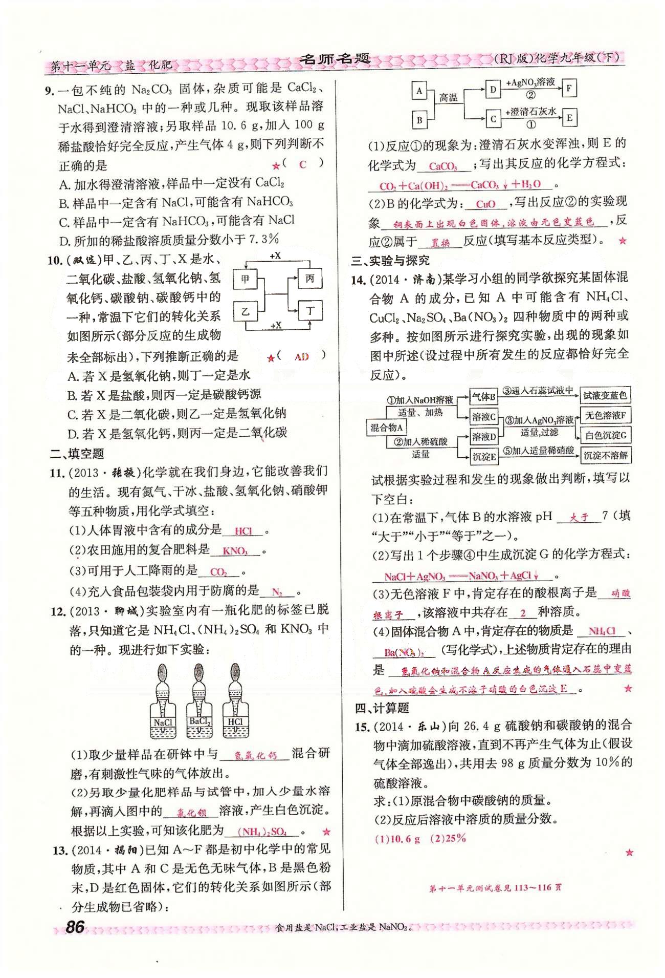 名师名题九年级下化学海南出版社 第十一单元　盐　化肥 [17]