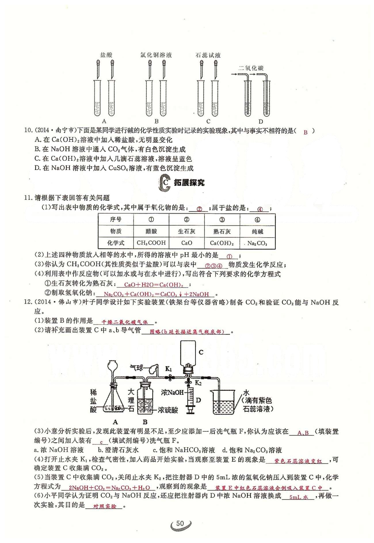 2015思維新觀察課時精練九年級下化學(xué)長江少年兒童出版社 第十單元　酸和堿 [6]