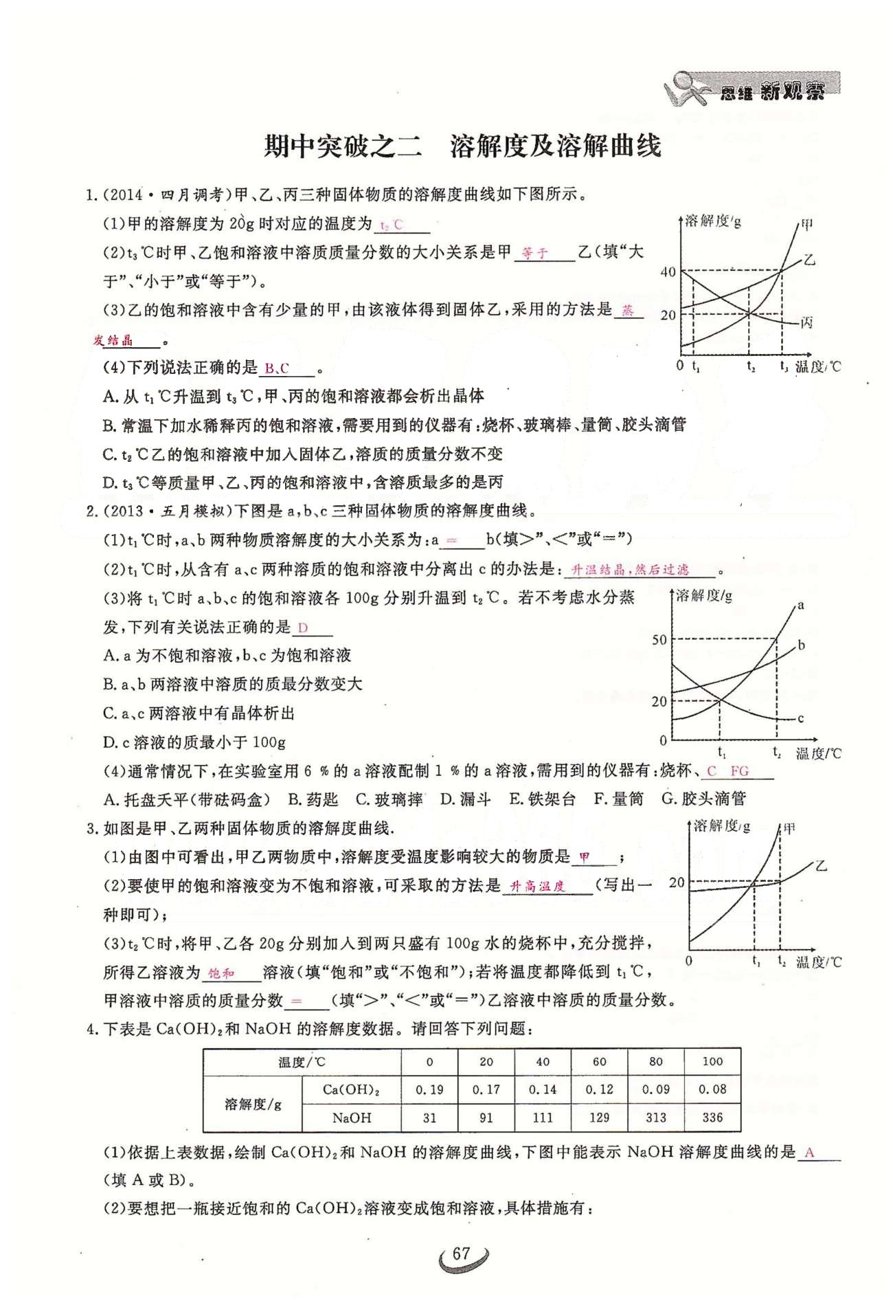 2015思维新观察课时精练九年级下化学长江少年儿童出版社 期中专题突破 [3]