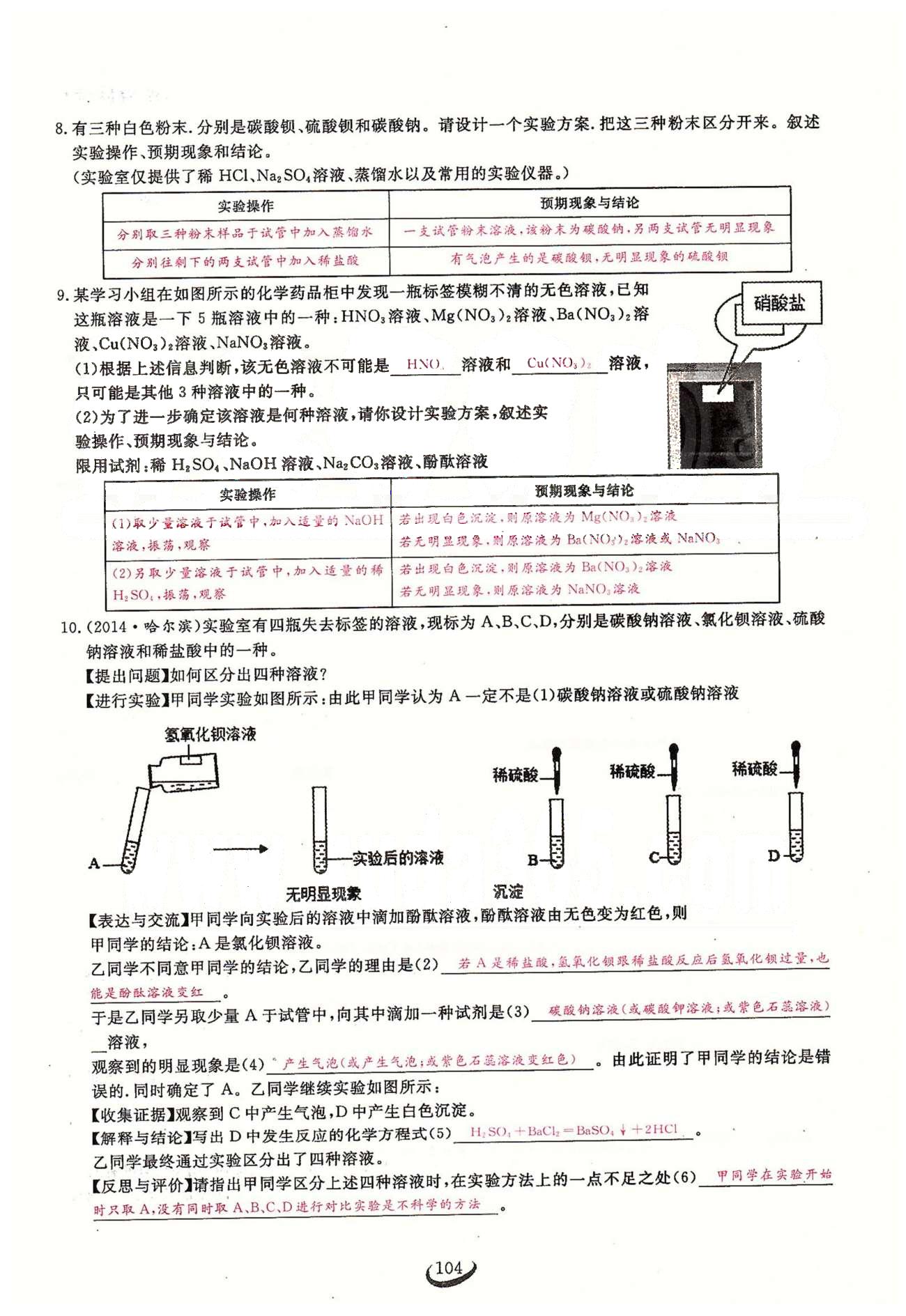 2015思维新观察课时精练九年级下化学长江少年儿童出版社 期末专题突破 [4]