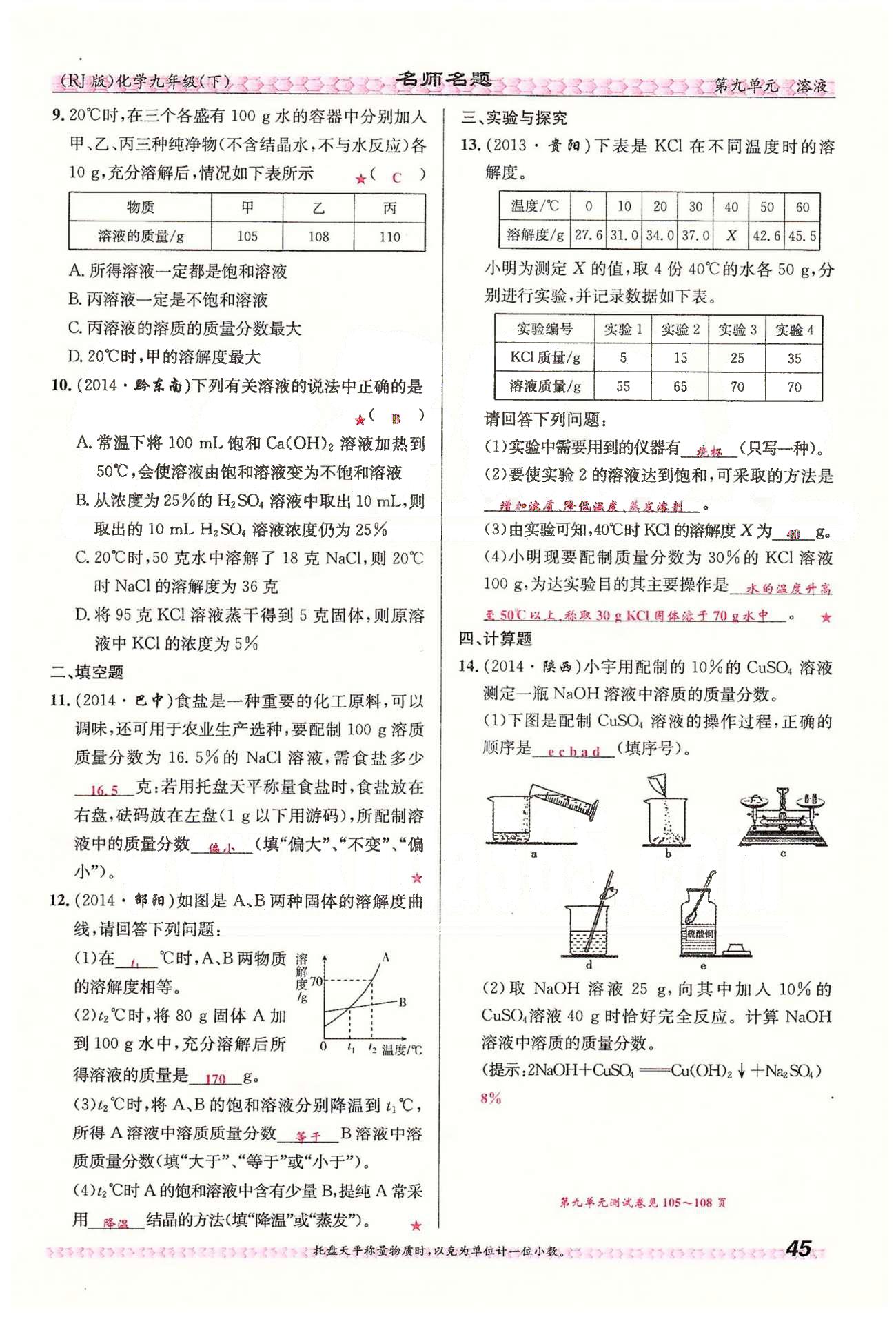 名师名题九年级下化学海南出版社 第九单元　溶液 [20]