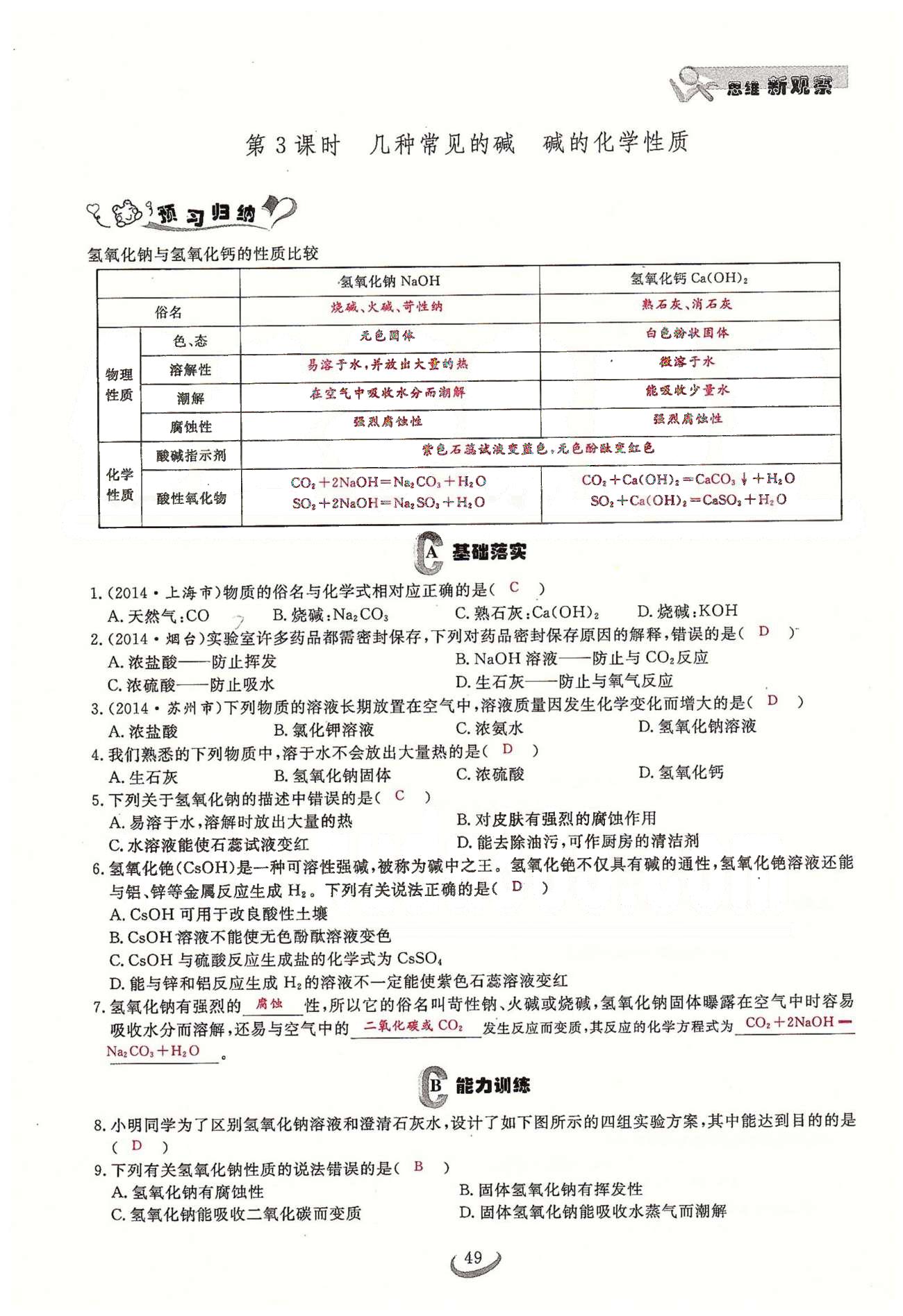 2015思維新觀察課時(shí)精練九年級(jí)下化學(xué)長(zhǎng)江少年兒童出版社 第十單元　酸和堿 [5]