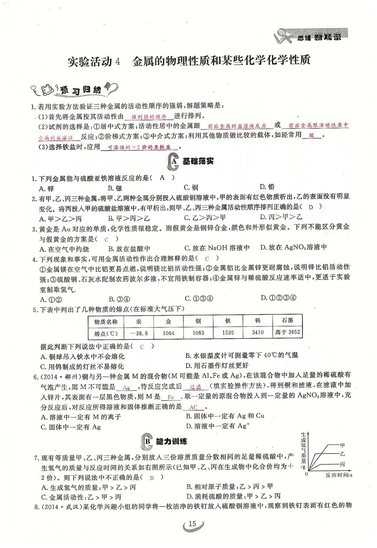 2015思維新觀察課時精練九年級下化學(xué)長江少年兒童出版社 第八單元　課題3 [5]