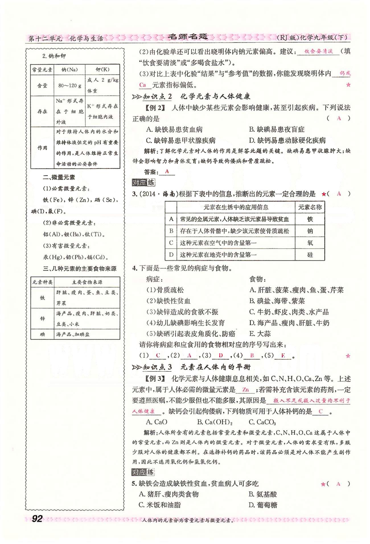 名師名題九年級(jí)下化學(xué)海南出版社 第十二單元　化學(xué)與生活 [6]