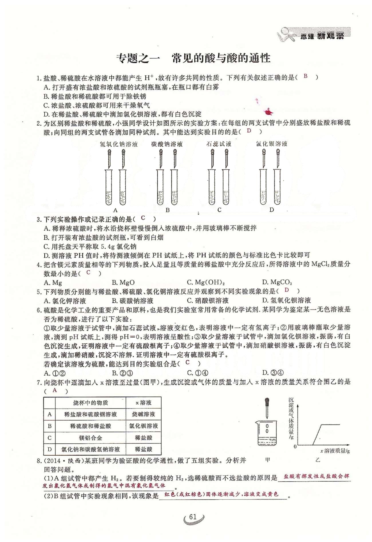 2015思维新观察课时精练九年级下化学长江少年儿童出版社 第十单元　酸和碱 [17]