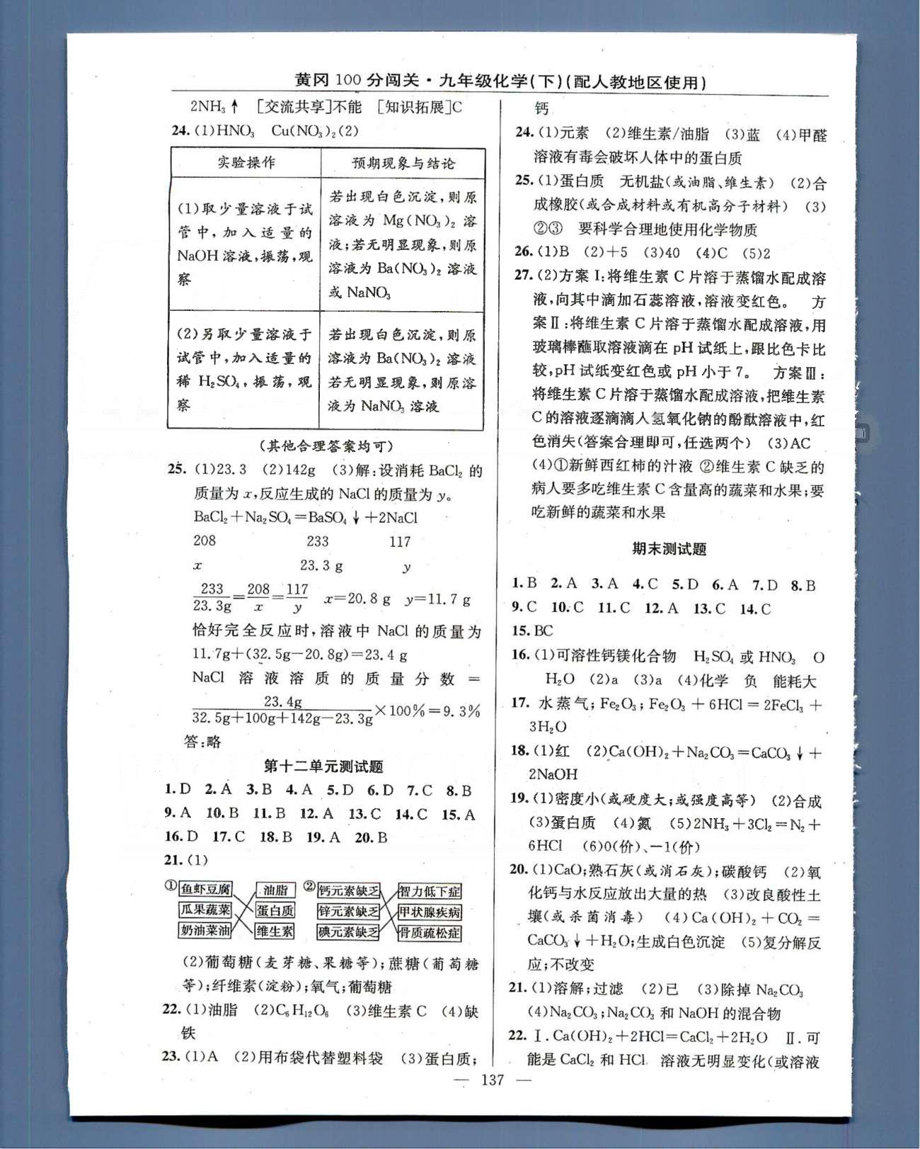 2015年黄冈100分闯关一课一测九年级化学下册人教版 11-12单元测试题 [2]