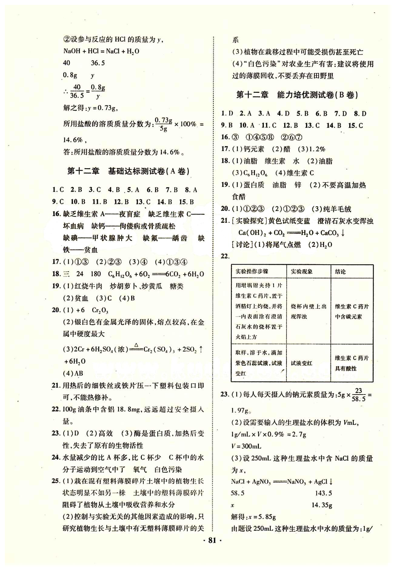 2015年优化夺标单元测试卷九年级化学下册人教版 参考答案 [5]