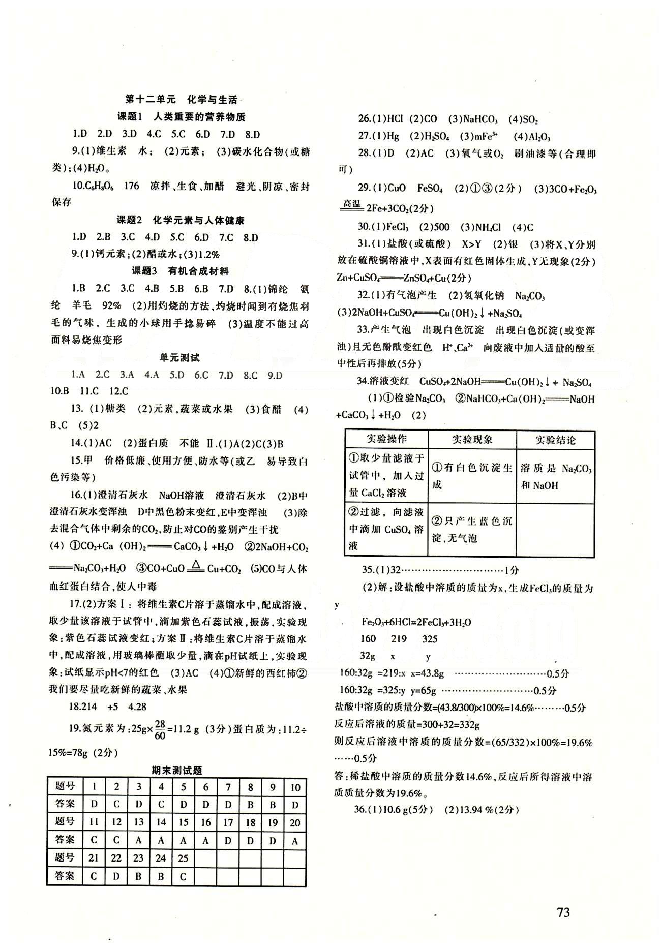 配套綜合練習(xí)九年級(jí)下化學(xué)甘肅文化出版社 參考答案 [4]