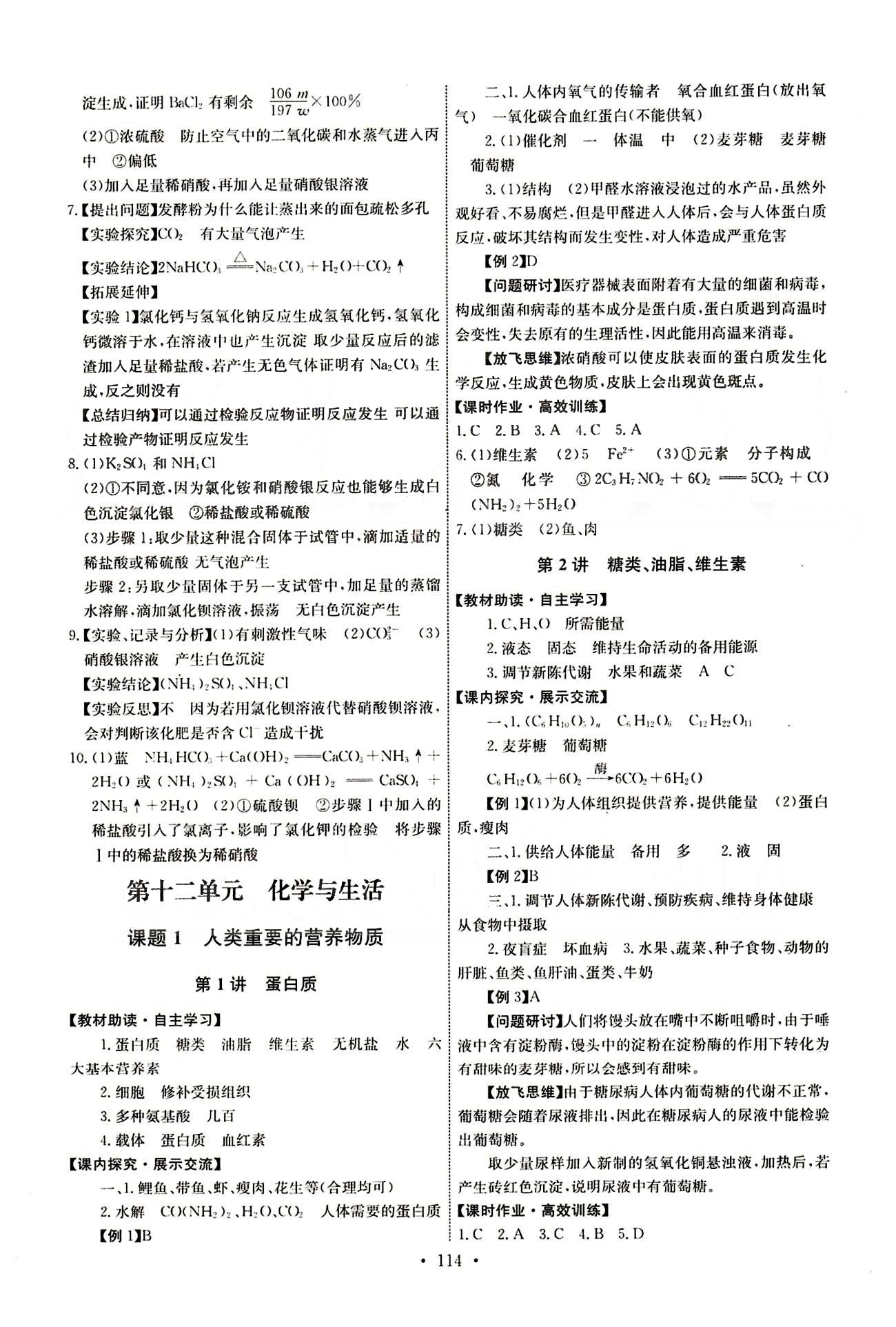 2015年能力培养与测试九年级化学下册人教版 第十二单元　化学与生活 [1]