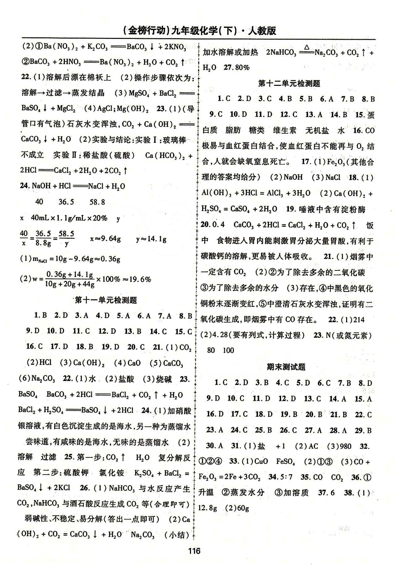 金榜行動(dòng)九年級(jí)下化學(xué)湖北科學(xué)技術(shù)出版社 專題 測(cè)試題答案 [7]