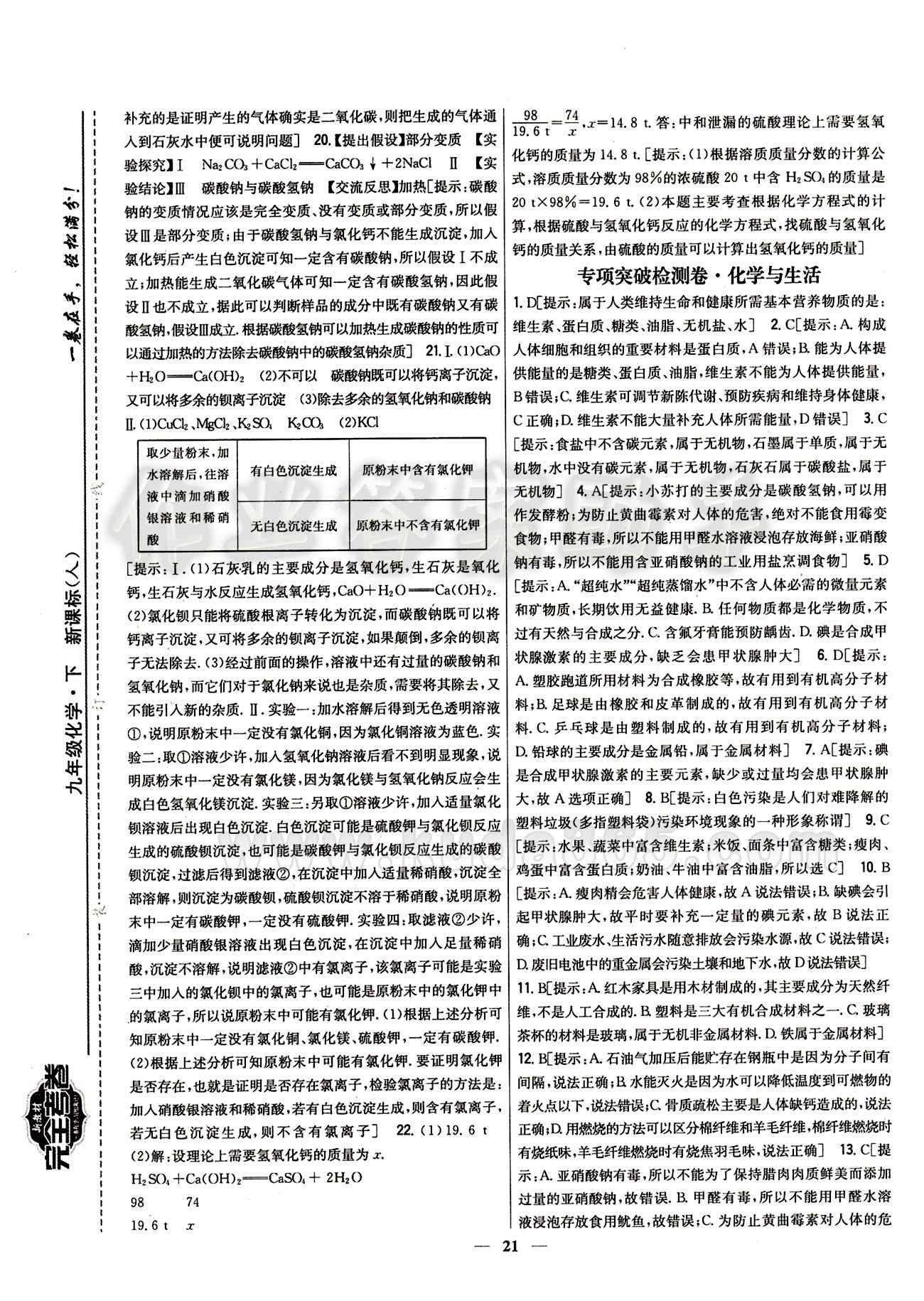 新教材完全考卷 新課標(biāo)九年級下化學(xué)吉林人民出版社 專項突破檢測卷 [7]