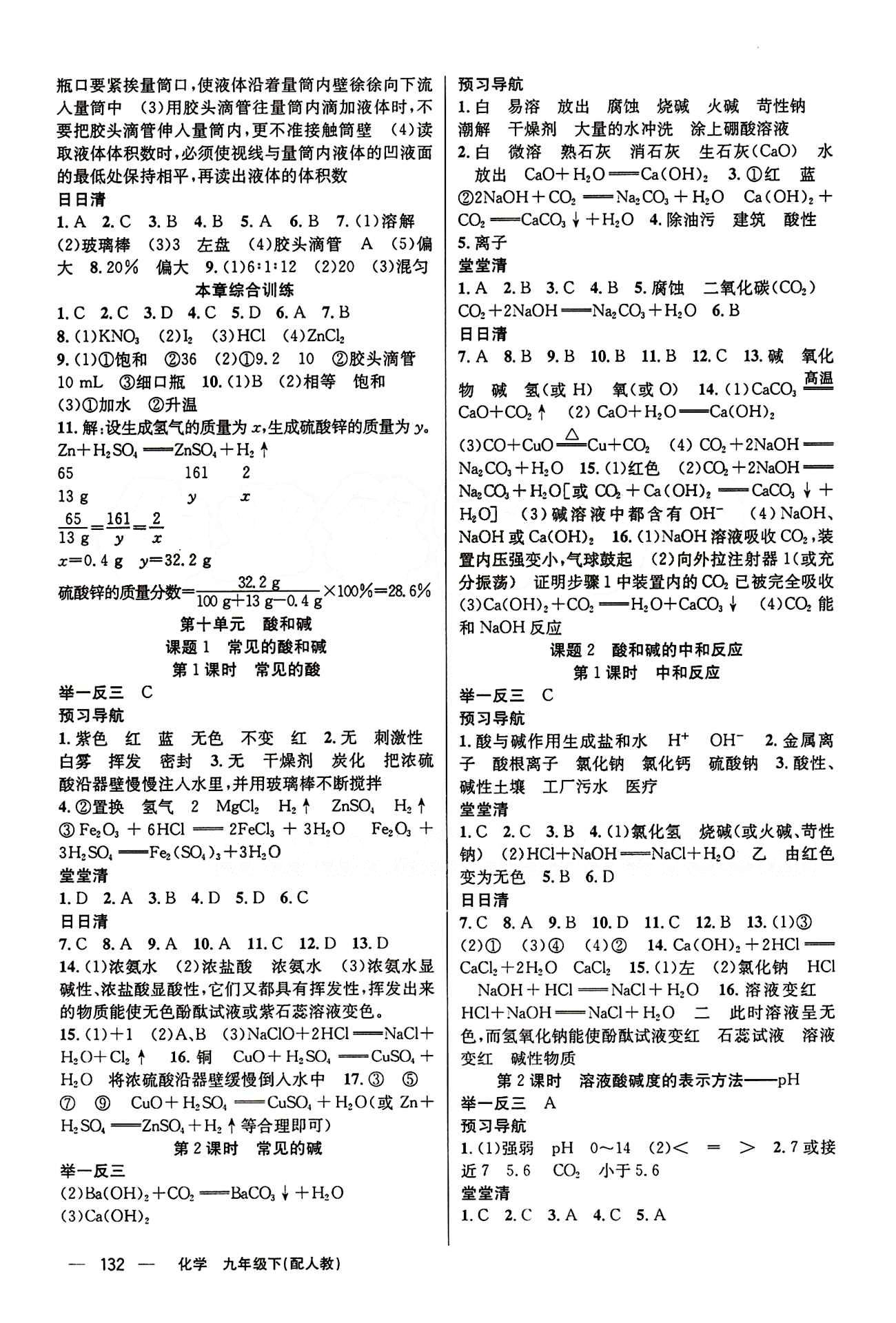 2015年四清導(dǎo)航九年級(jí)化學(xué)下冊(cè)人教版 第十單元　酸和堿 [1]