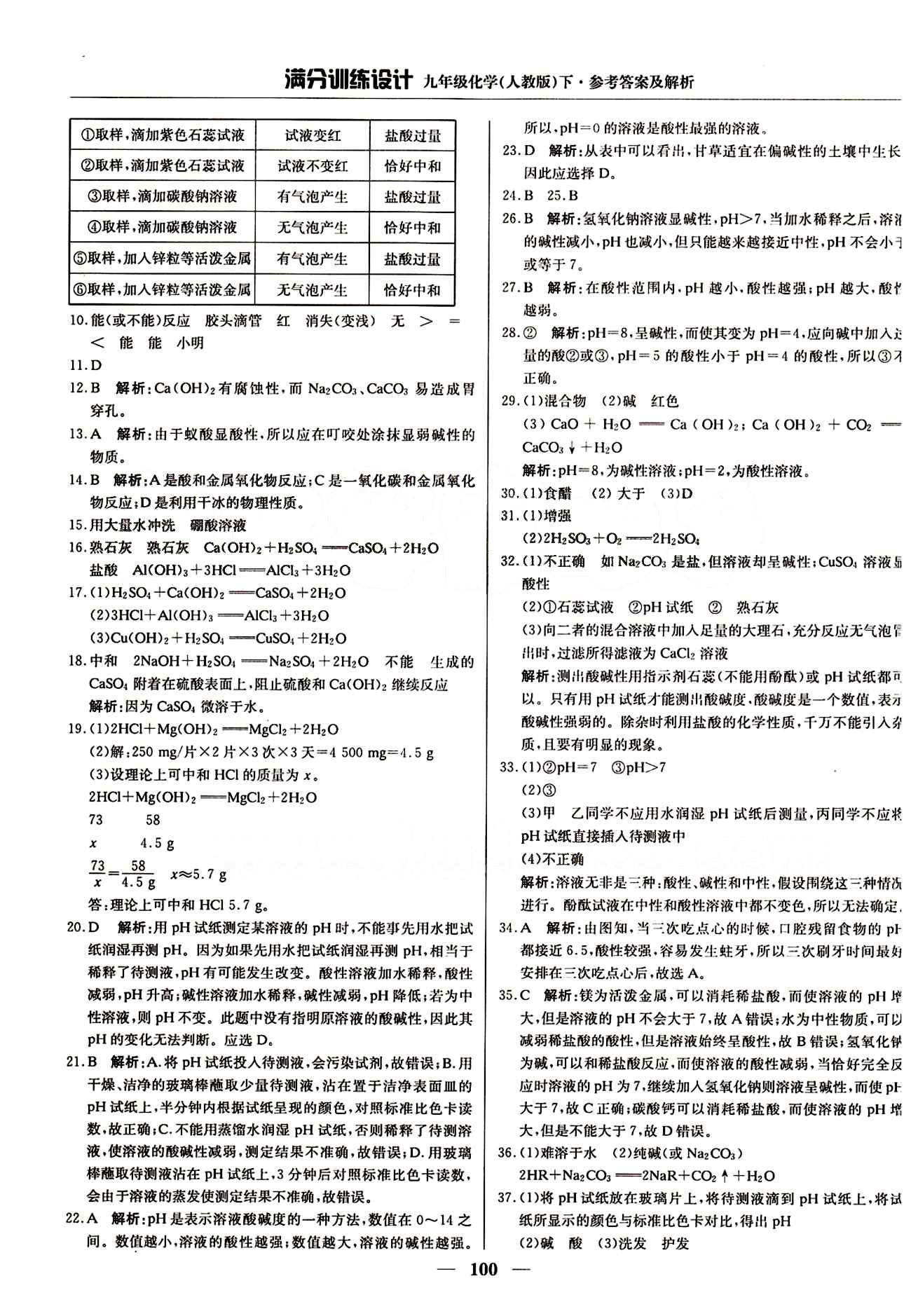 滿分訓(xùn)練設(shè)計九年級下化學(xué)北京教育出版社 第十單元　酸和堿 [3]